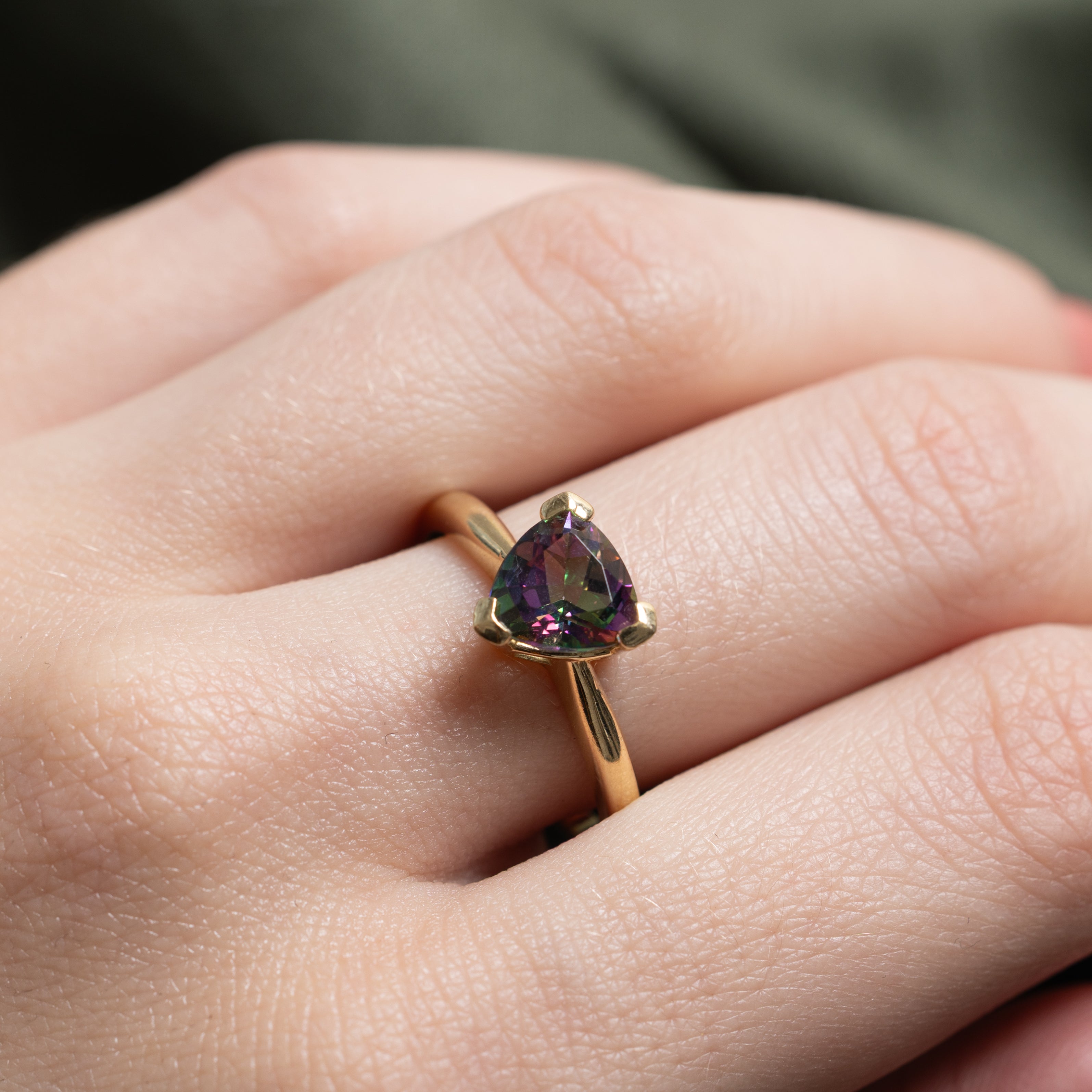 Trillion Cut Mystic Topaz Ring | SZ 8.75