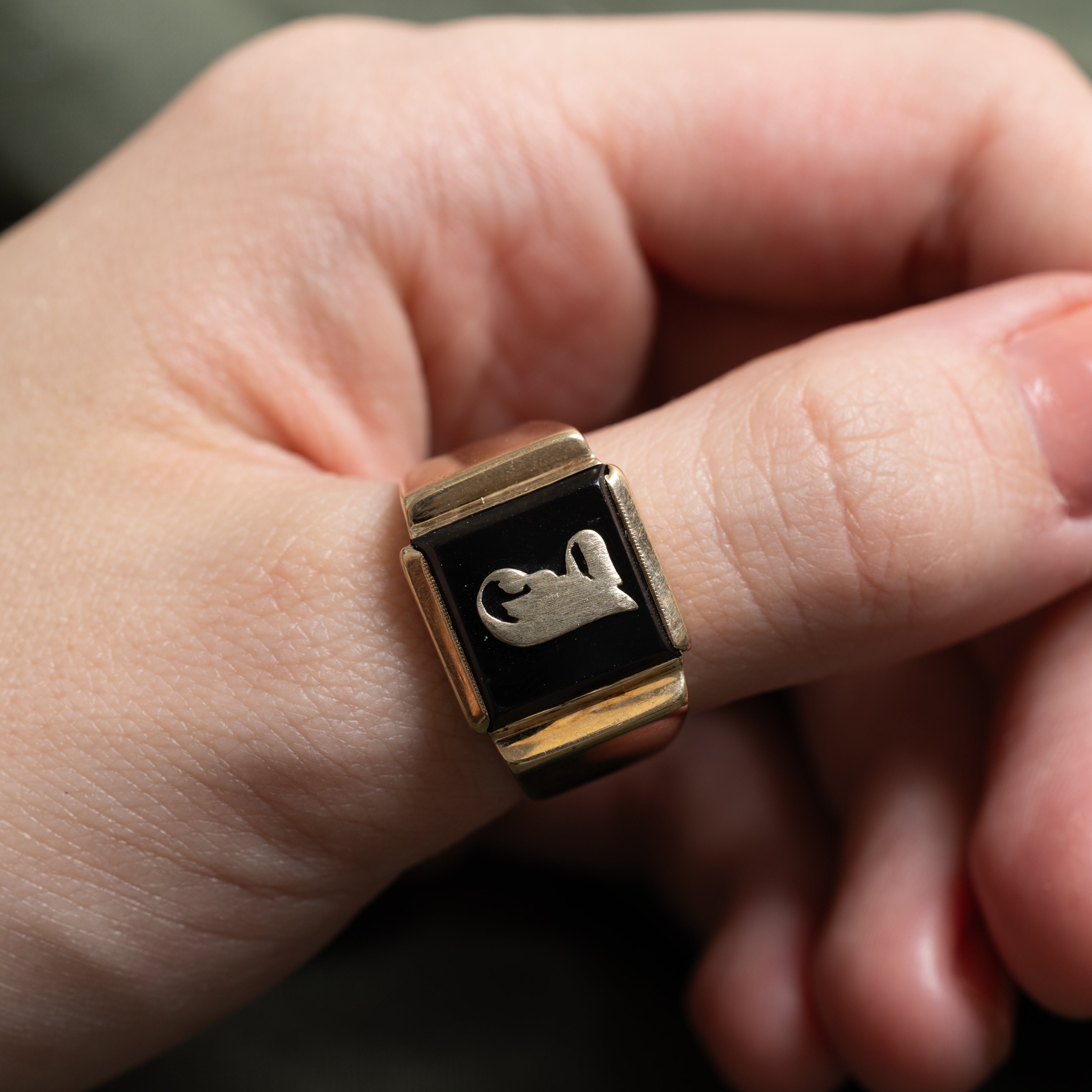 Onyx "J" Initial Signet Ring | SZ 9.75