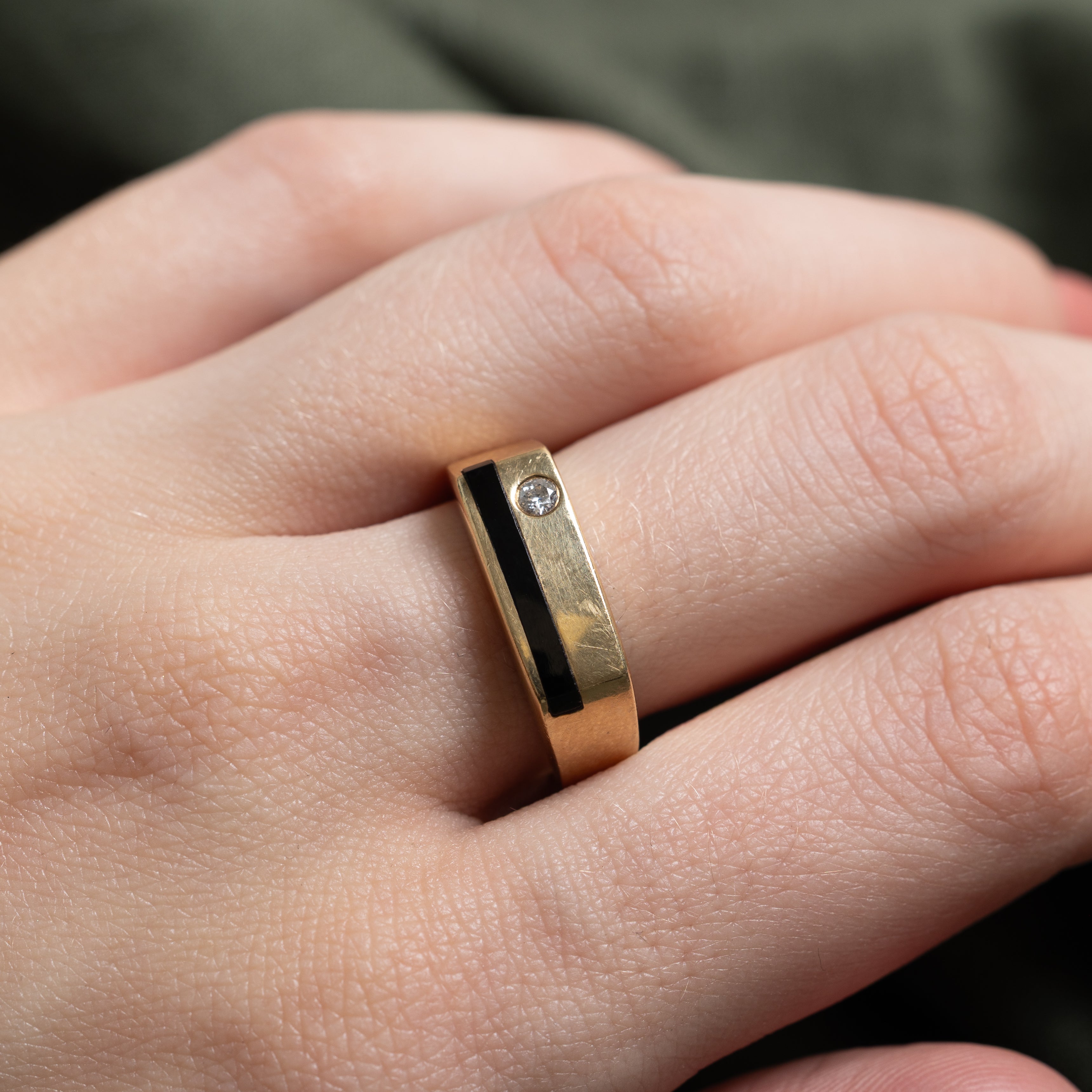 Diamond & Rectangle Cut Onyx Signet Ring | SZ 6.75