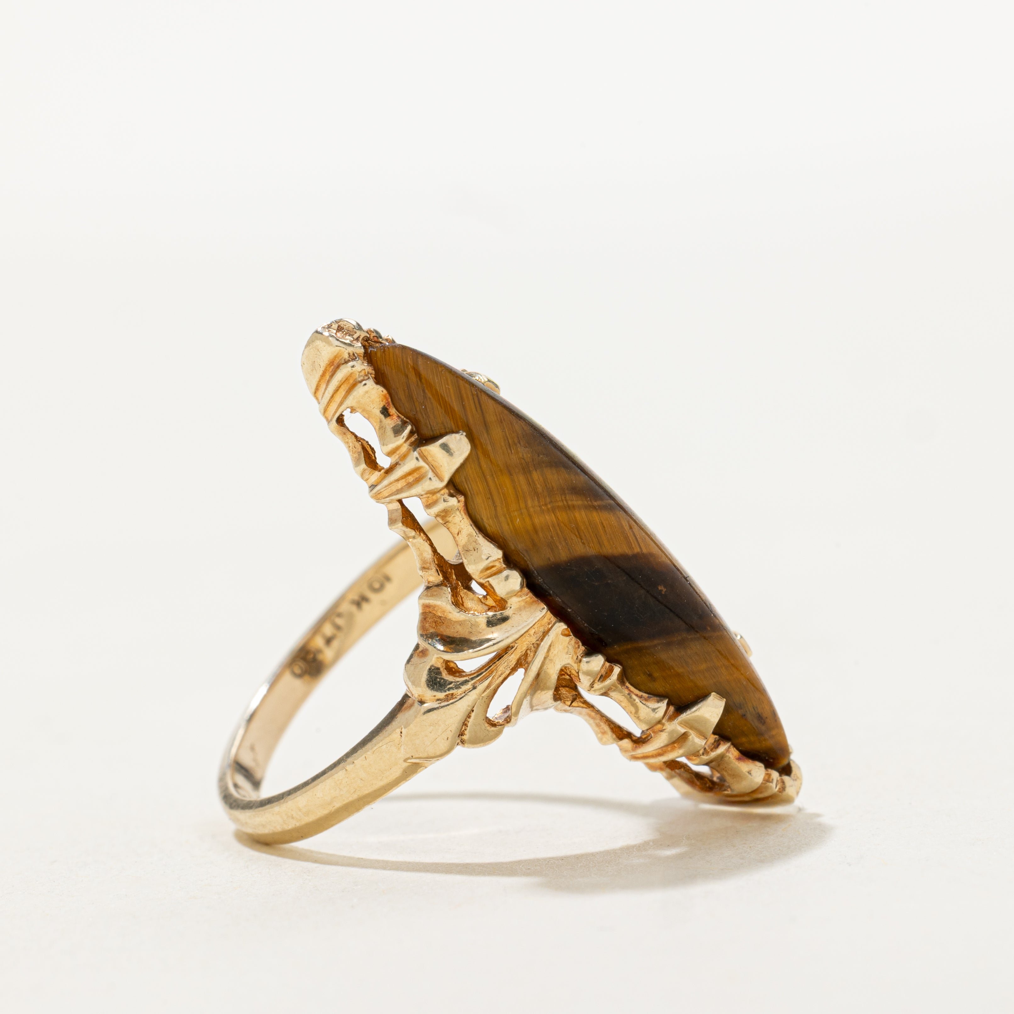 Tiger's Eye Navette Ring | SZ 6.5