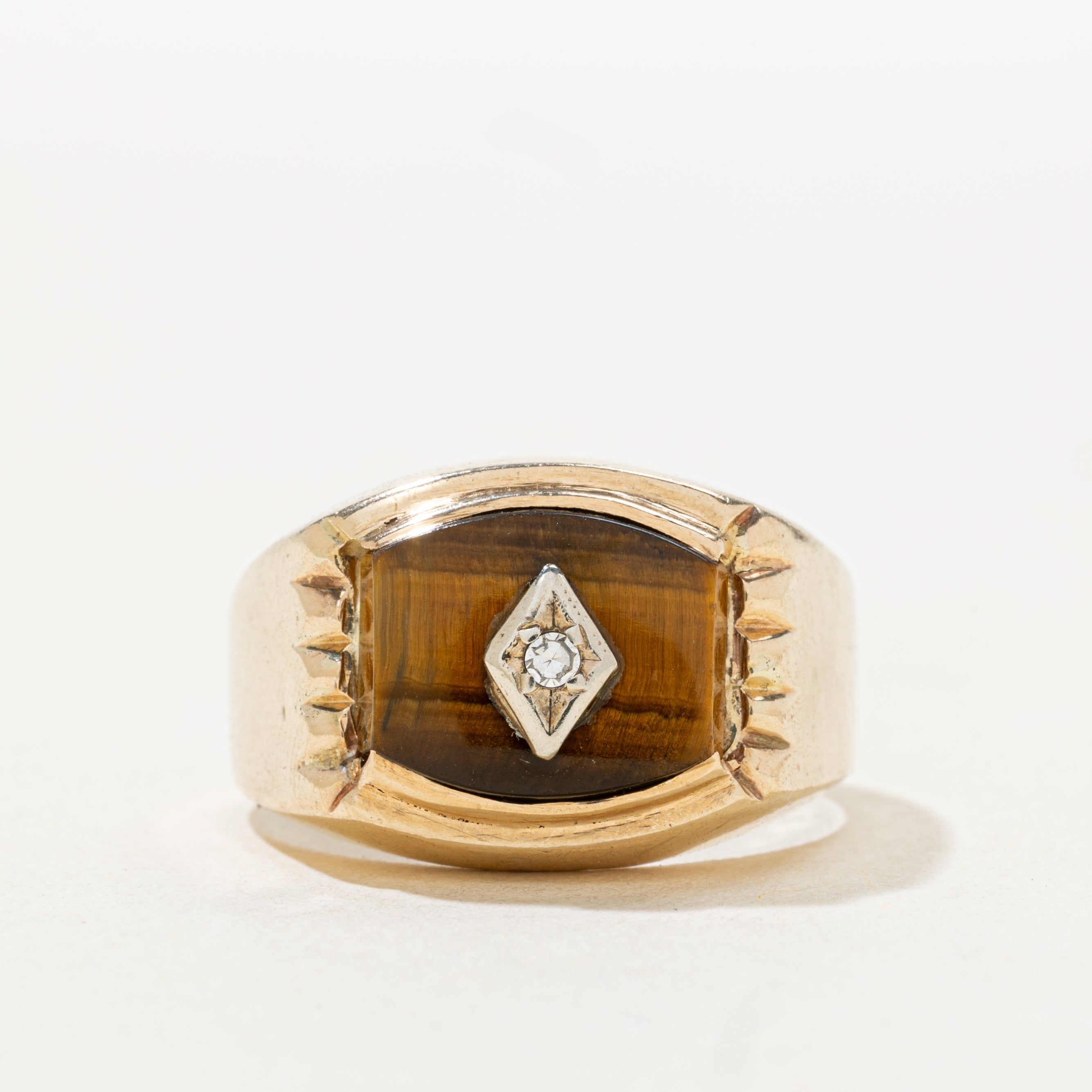 Chevalière en diamant et œil de tigre | Taille 10