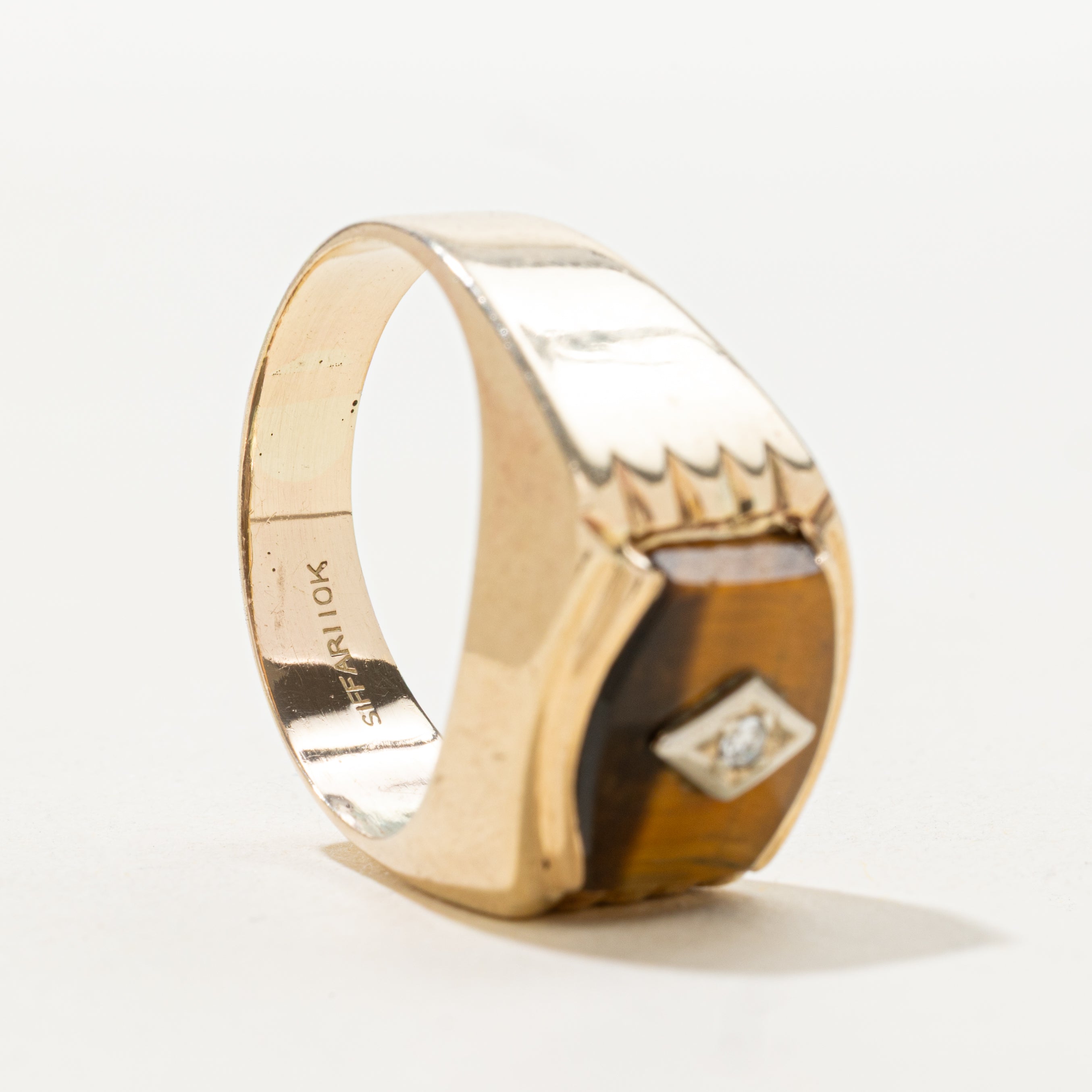 Chevalière en diamant et œil de tigre | Taille 10