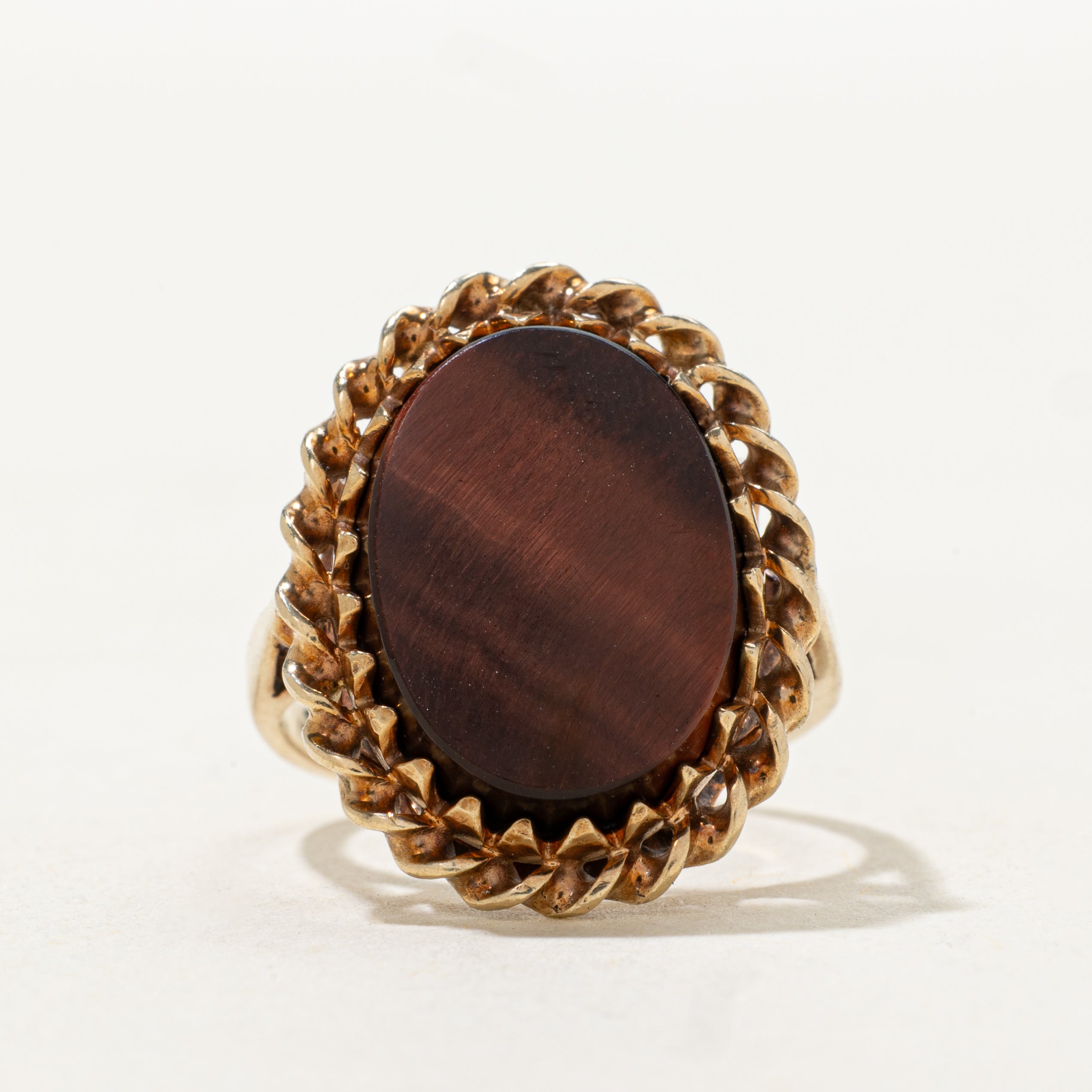 Oval Cut Tigers Eye Textured Cocktail Ring | SZ 4.75