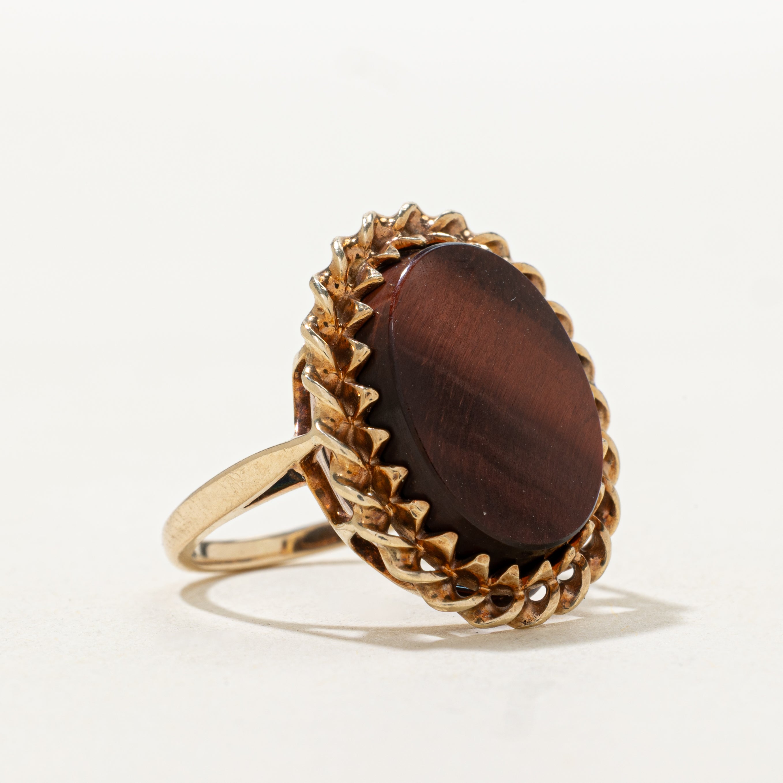 Oval Cut Tigers Eye Textured Cocktail Ring | SZ 4.75