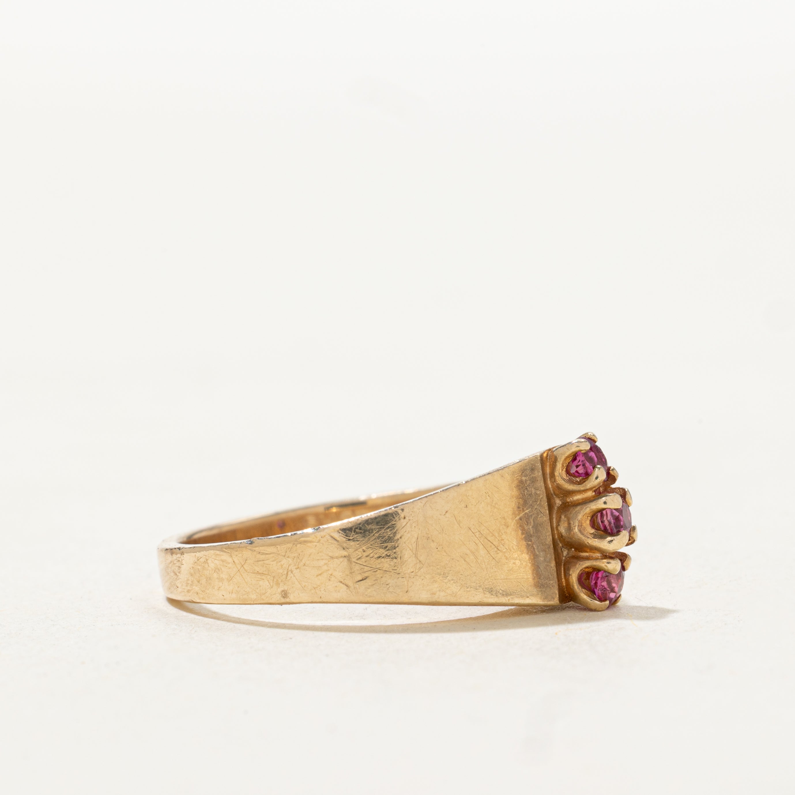 Three Stone Ruby Column Tapered Ring | SZ 6.25