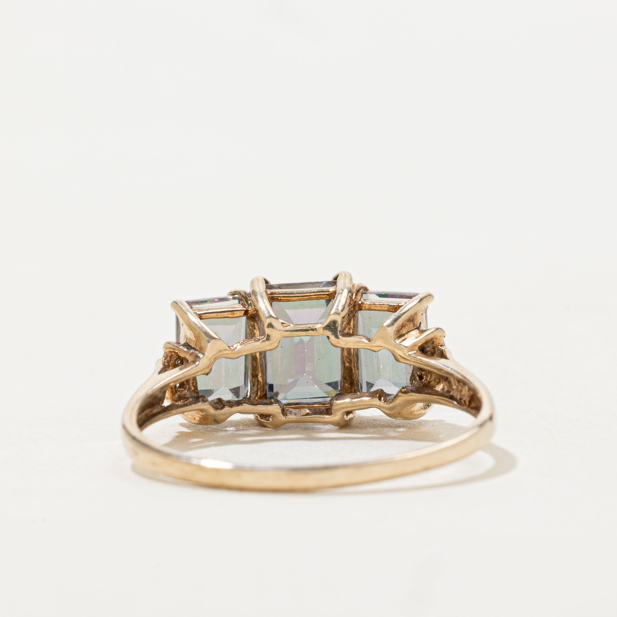 Bague trois pierres en topaze mystique et diamants | Taille 7