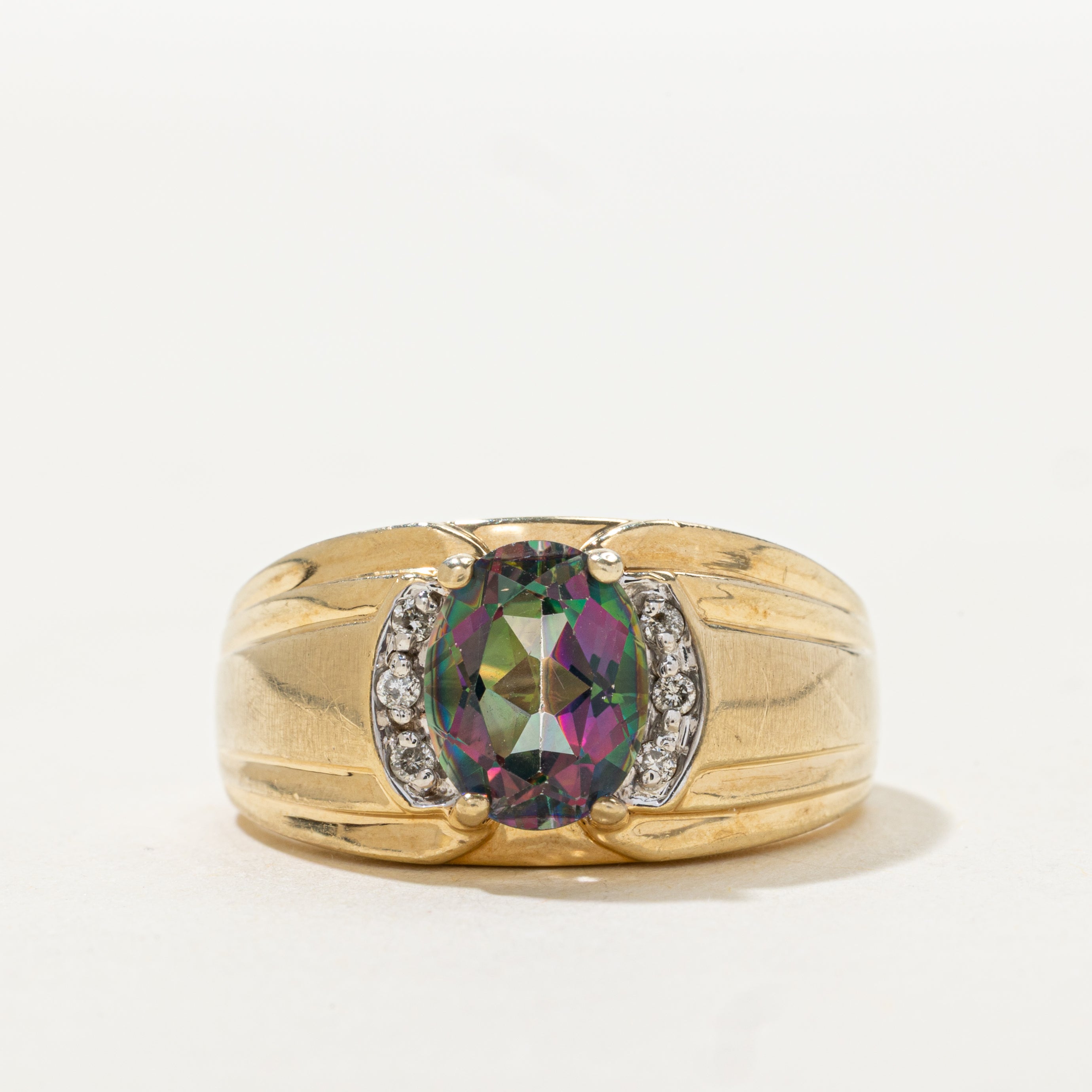 Oval Cut Mystic Topaz & Semi Bezel Diamond Ring | SZ 9
