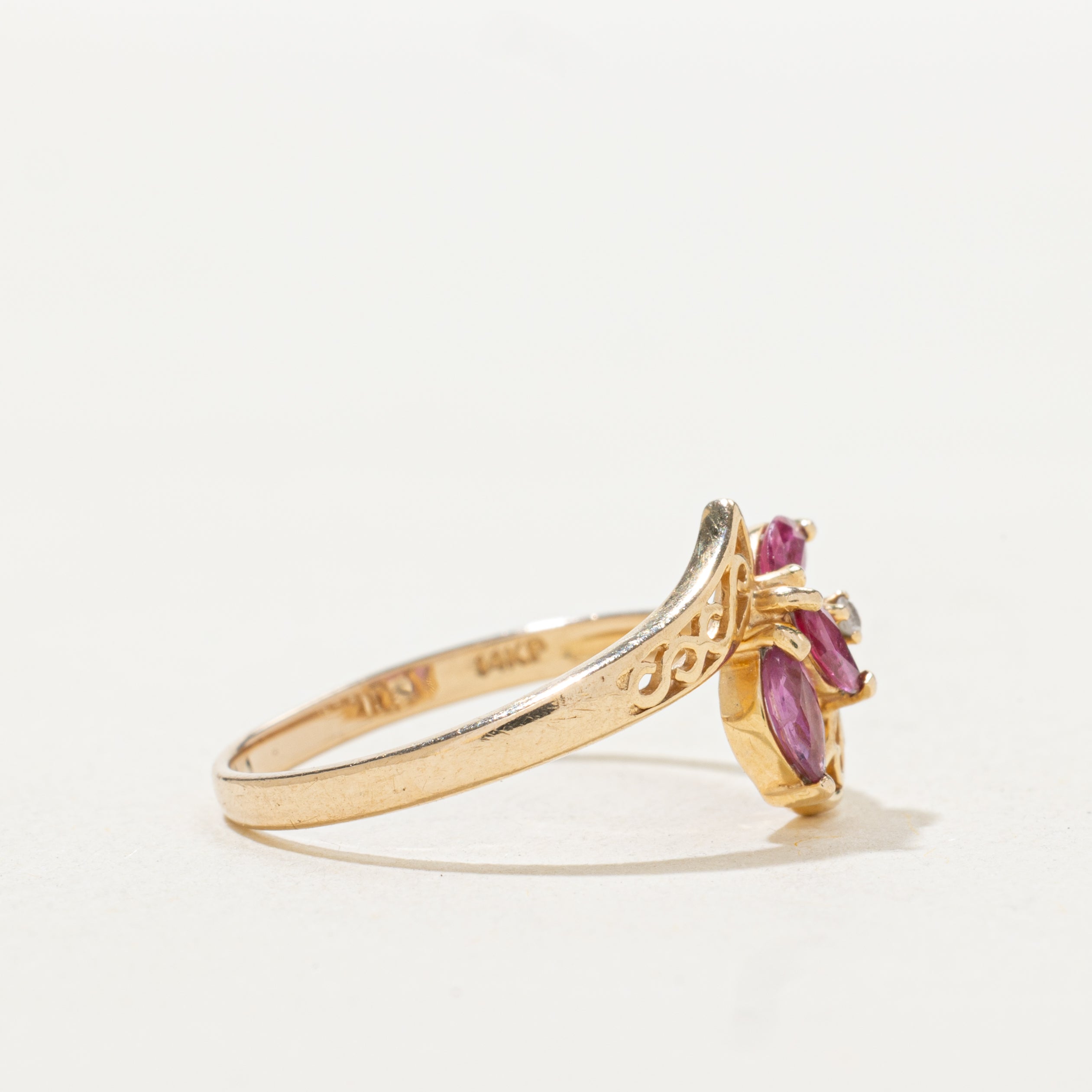 Three Stone Ruby & Diamond Bypass Ring | SZ 5.75