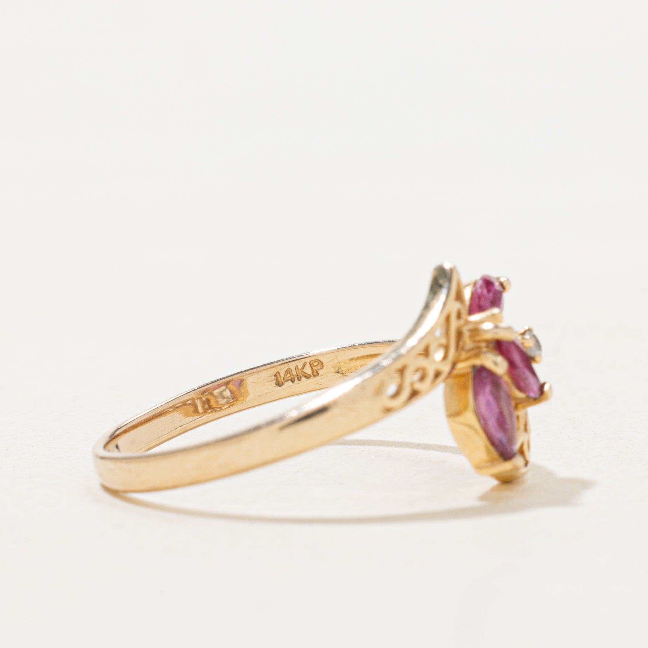 Three Stone Ruby & Diamond Bypass Ring | SZ 5.75
