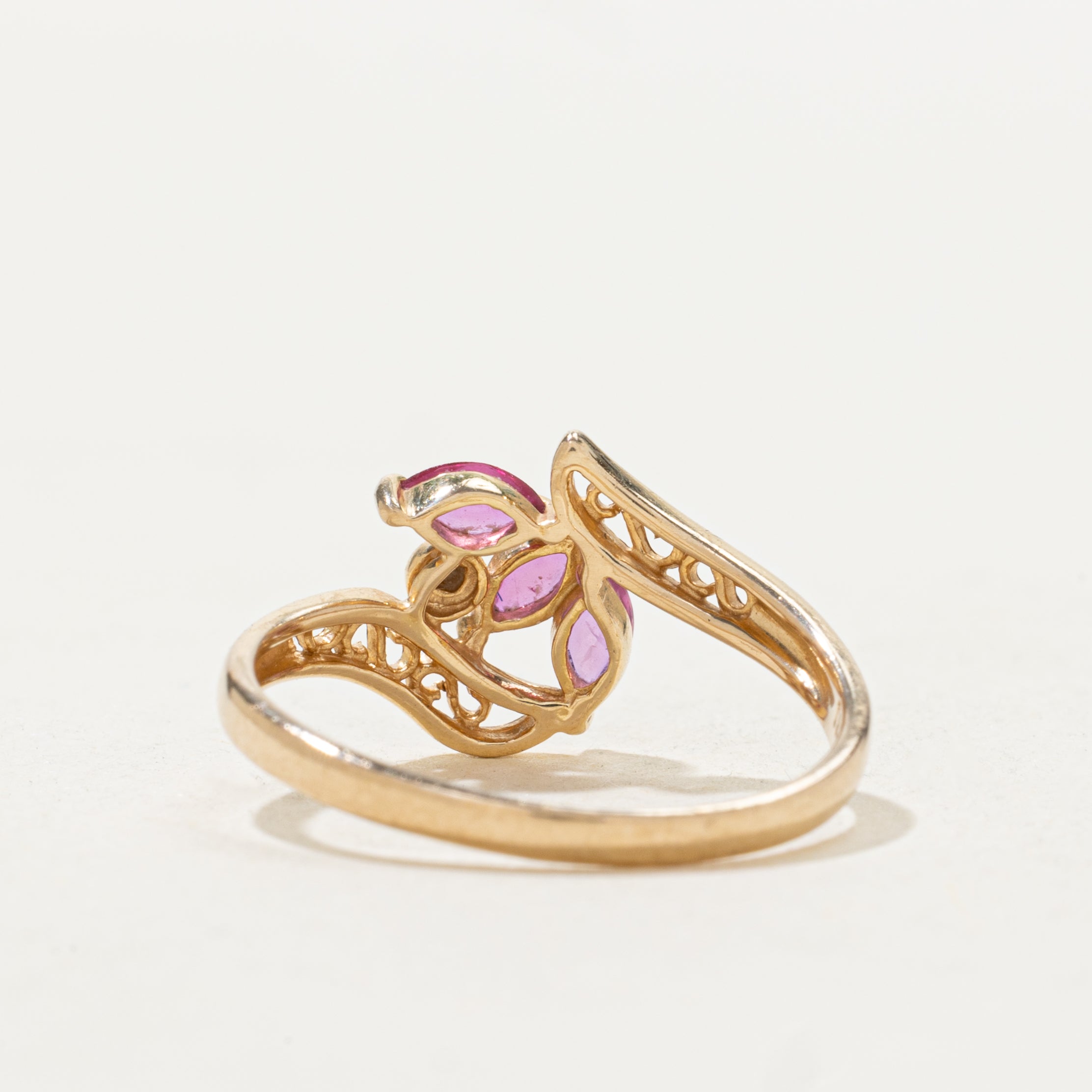 Three Stone Ruby & Diamond Bypass Ring | SZ 5.75
