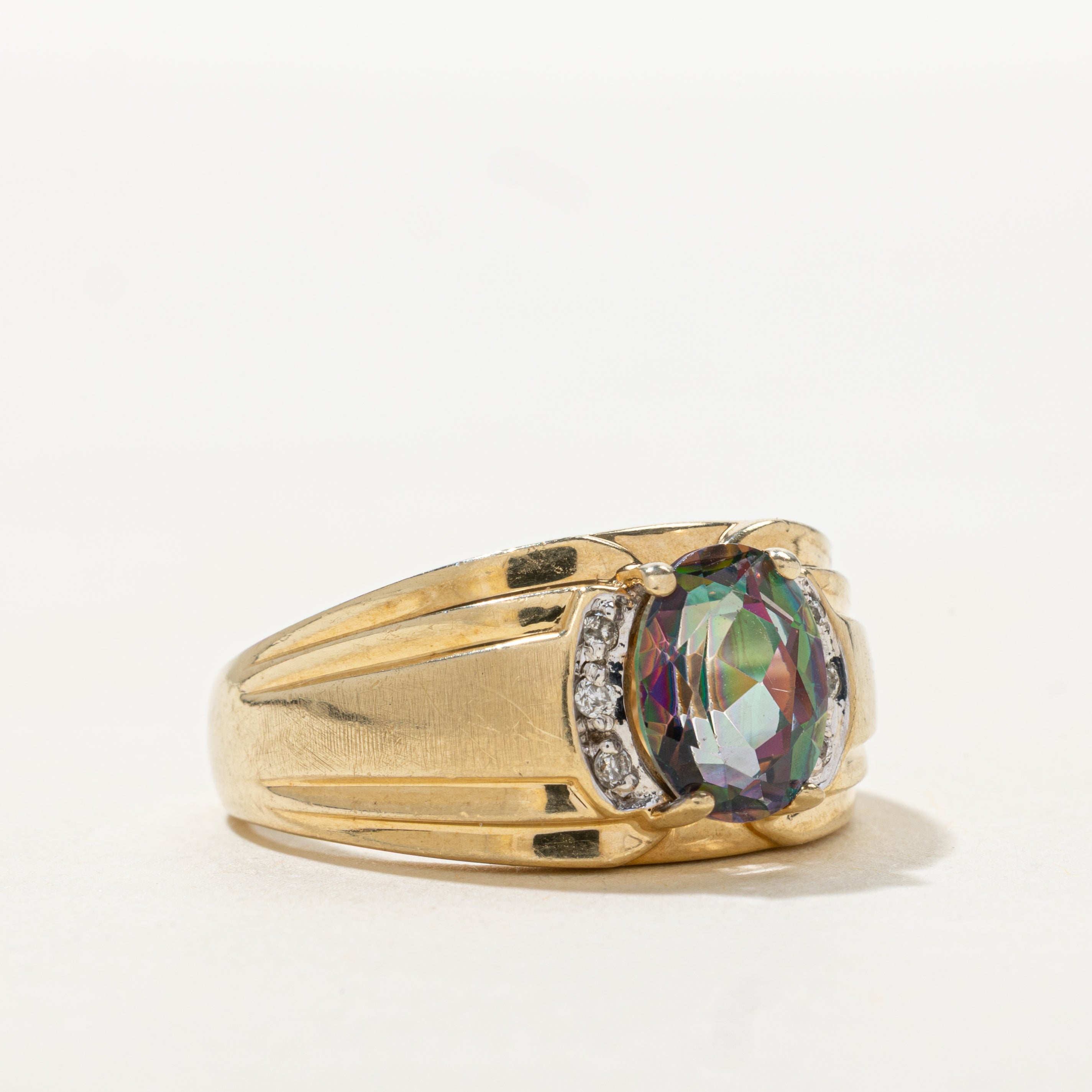 Oval Cut Mystic Topaz & Semi Bezel Diamond Ring | SZ 9