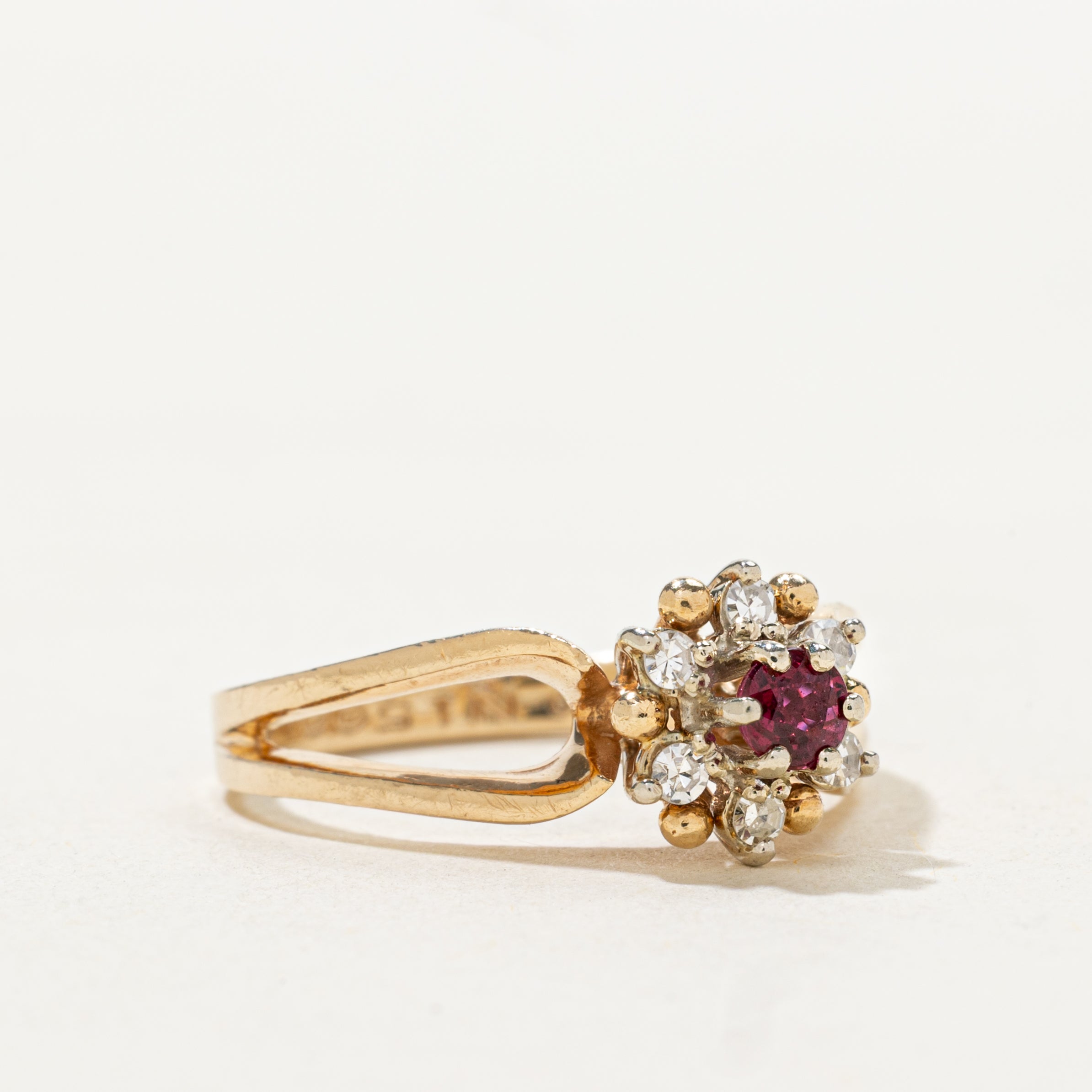 Ruby & Diamond Petal Open Shank Ring | SZ 7.25