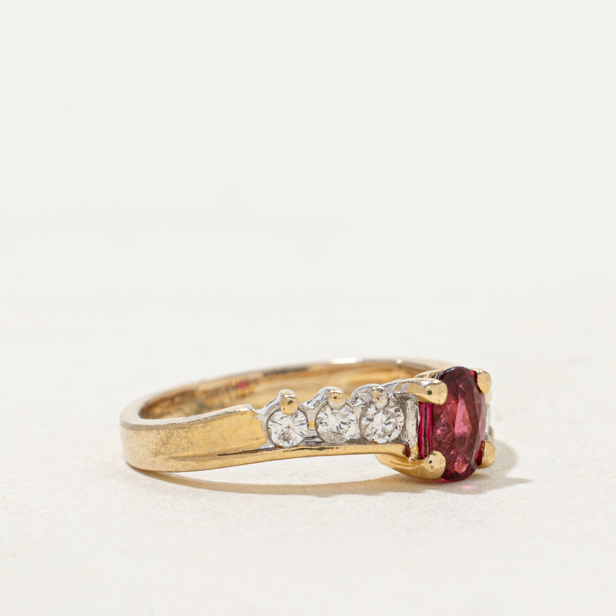 Oval Cut Ruby & Diamond Wave Ring | SZ 2.25