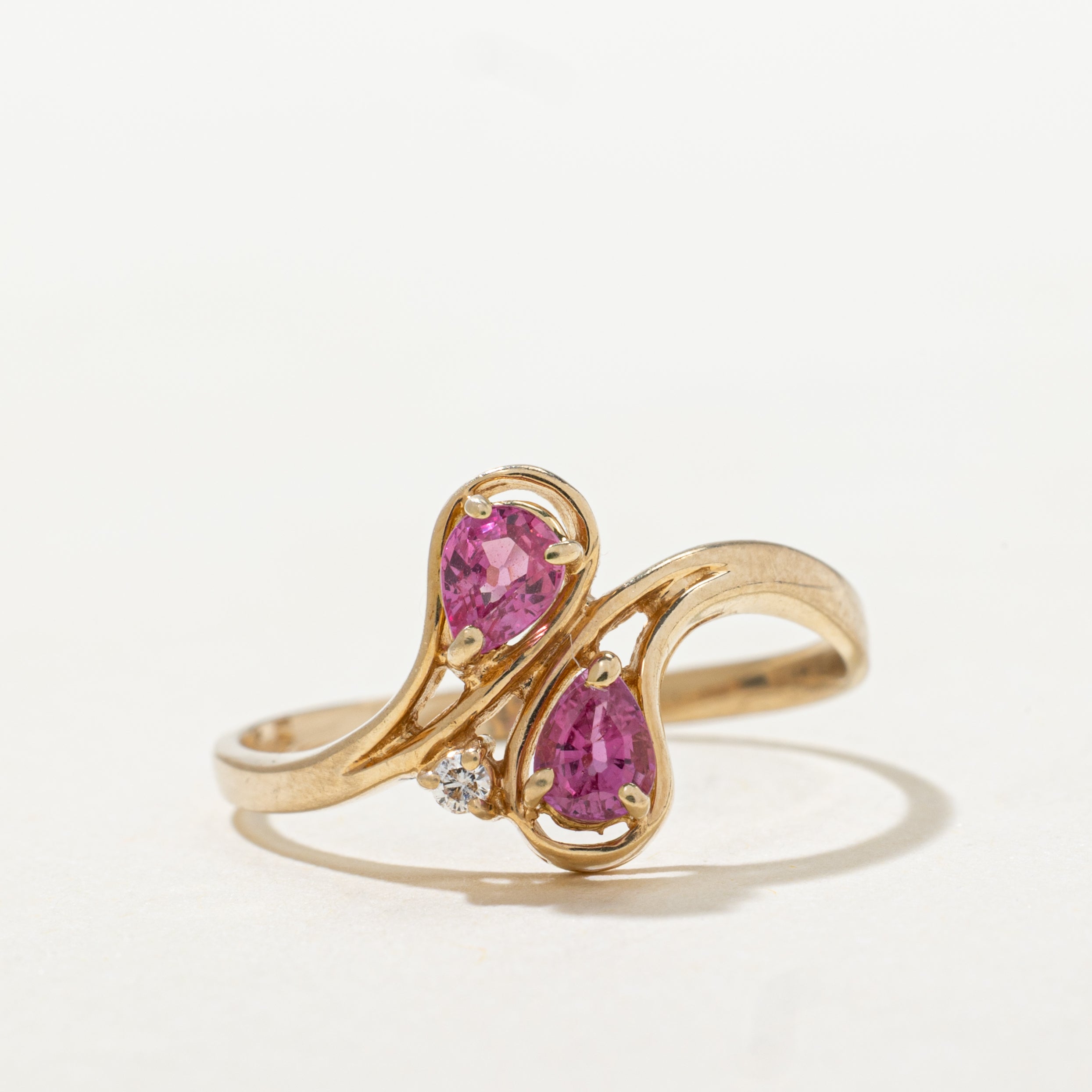 Pear Cut Ruby & Diamond Bypass Ring | SZ 6.75