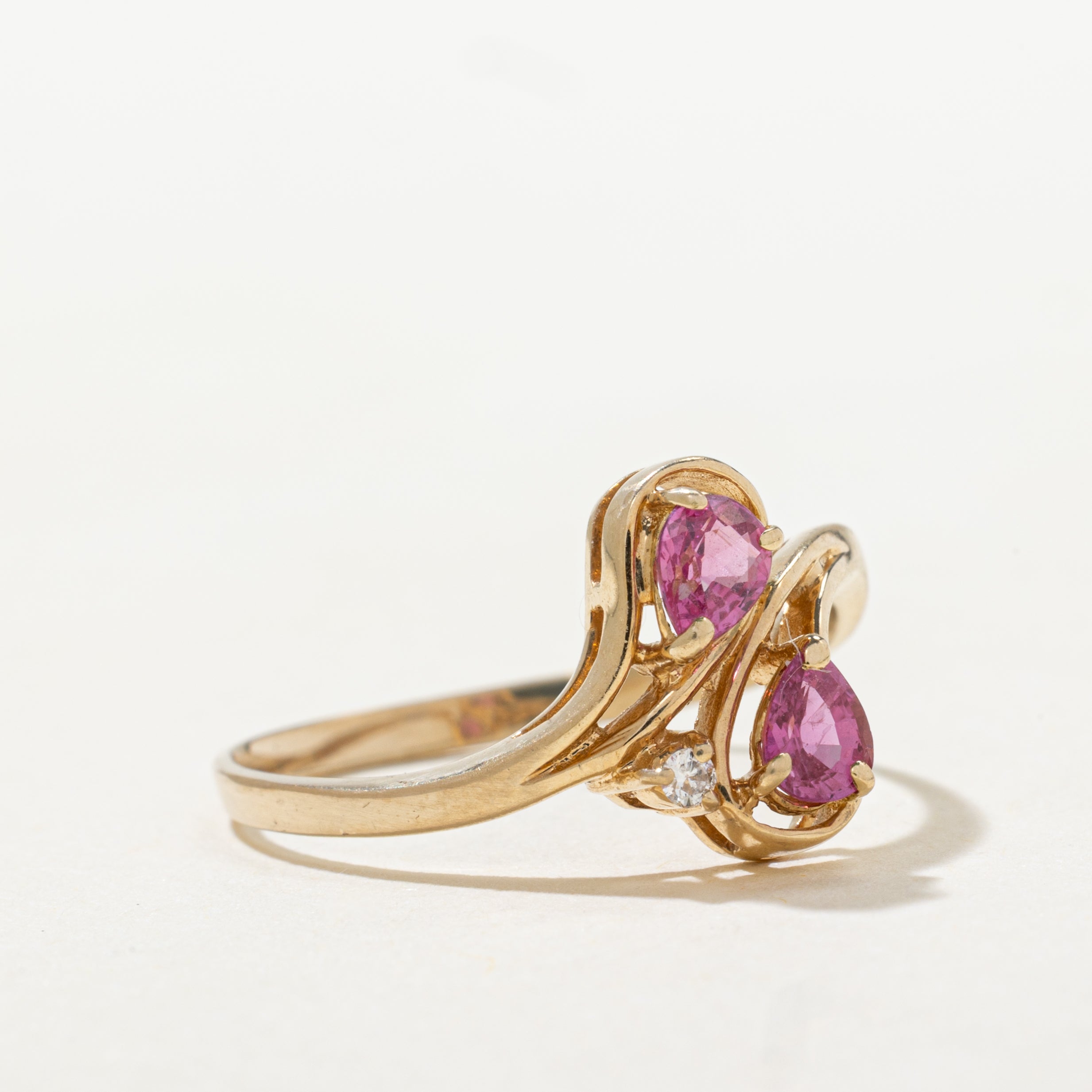 Pear Cut Ruby & Diamond Bypass Ring | SZ 6.75
