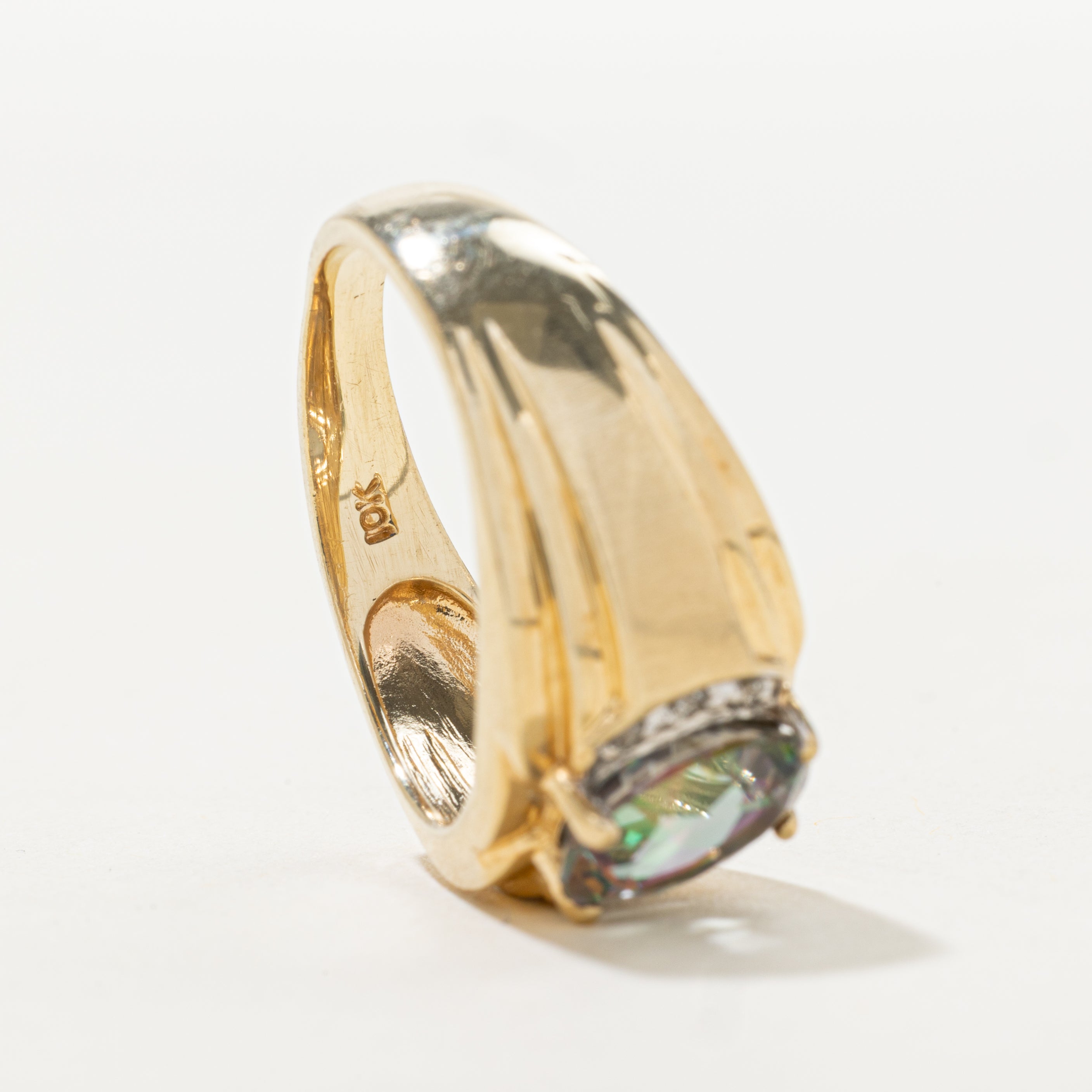 Oval Cut Mystic Topaz & Semi Bezel Diamond Ring | SZ 9