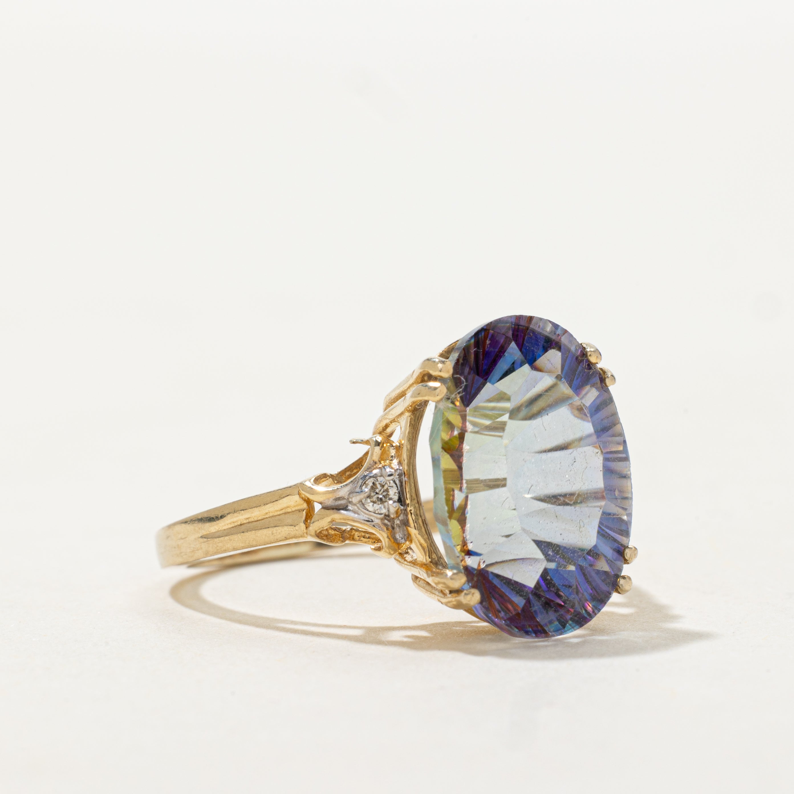 Oval Cut Mystic Topaz & Diamond Cocktail Ring | SZ 6