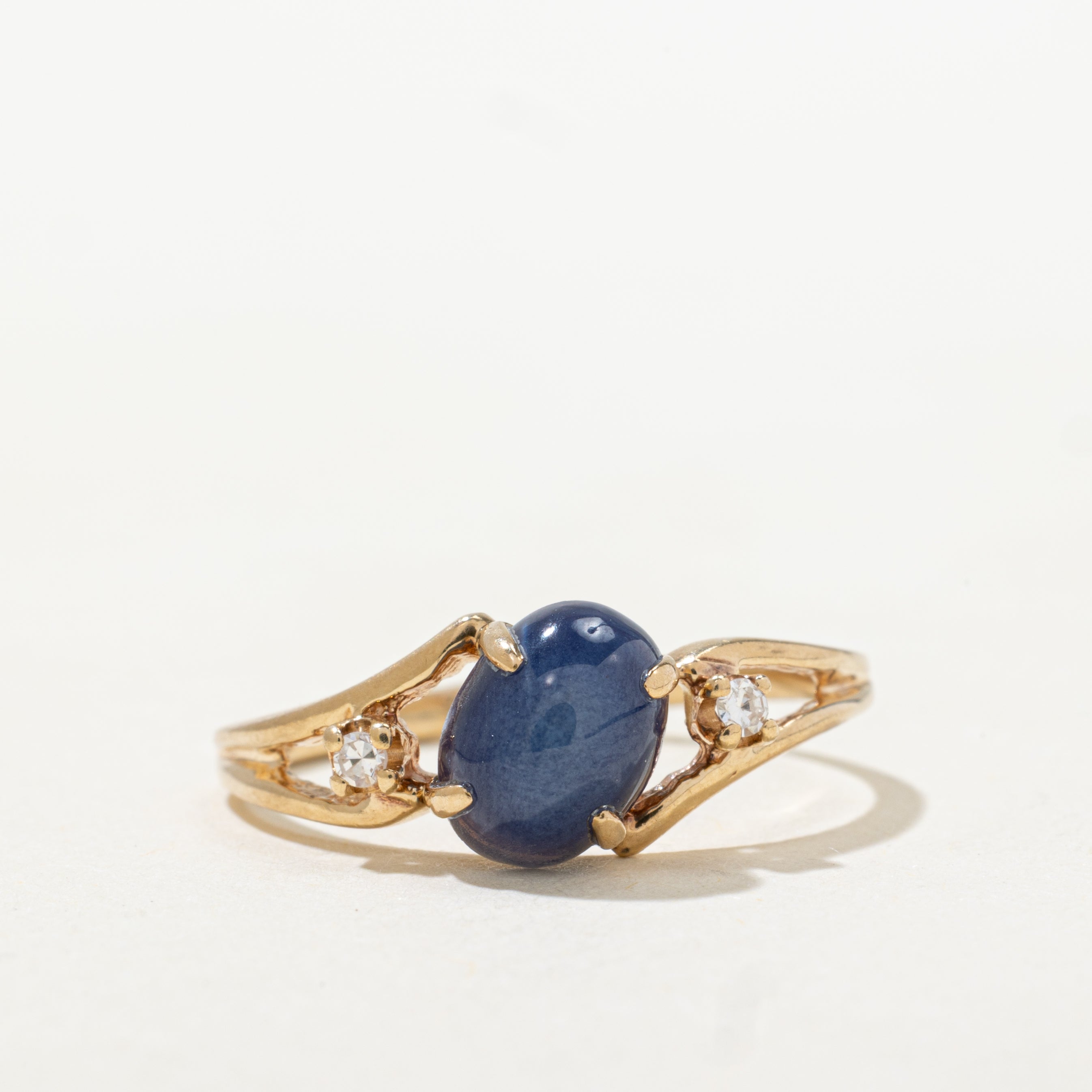 Cabochon Synthetic Star Sapphire & Natural Diamond Ring | SZ 8.25