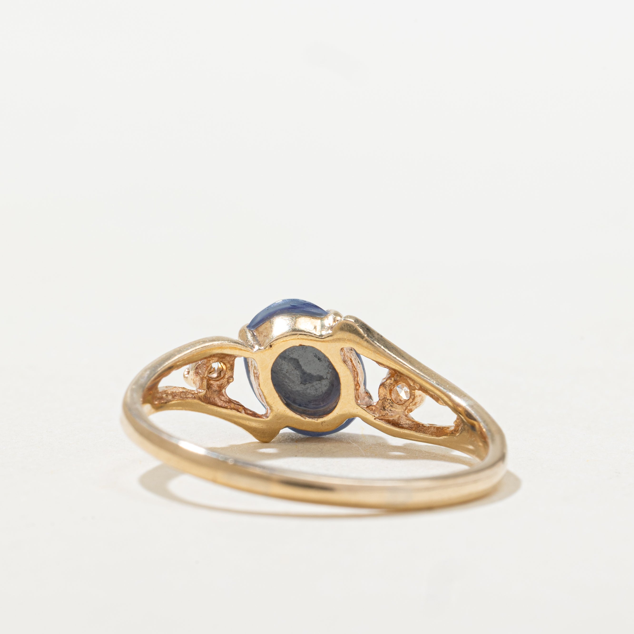 Cabochon Synthetic Star Sapphire & Natural Diamond Ring | SZ 8.25