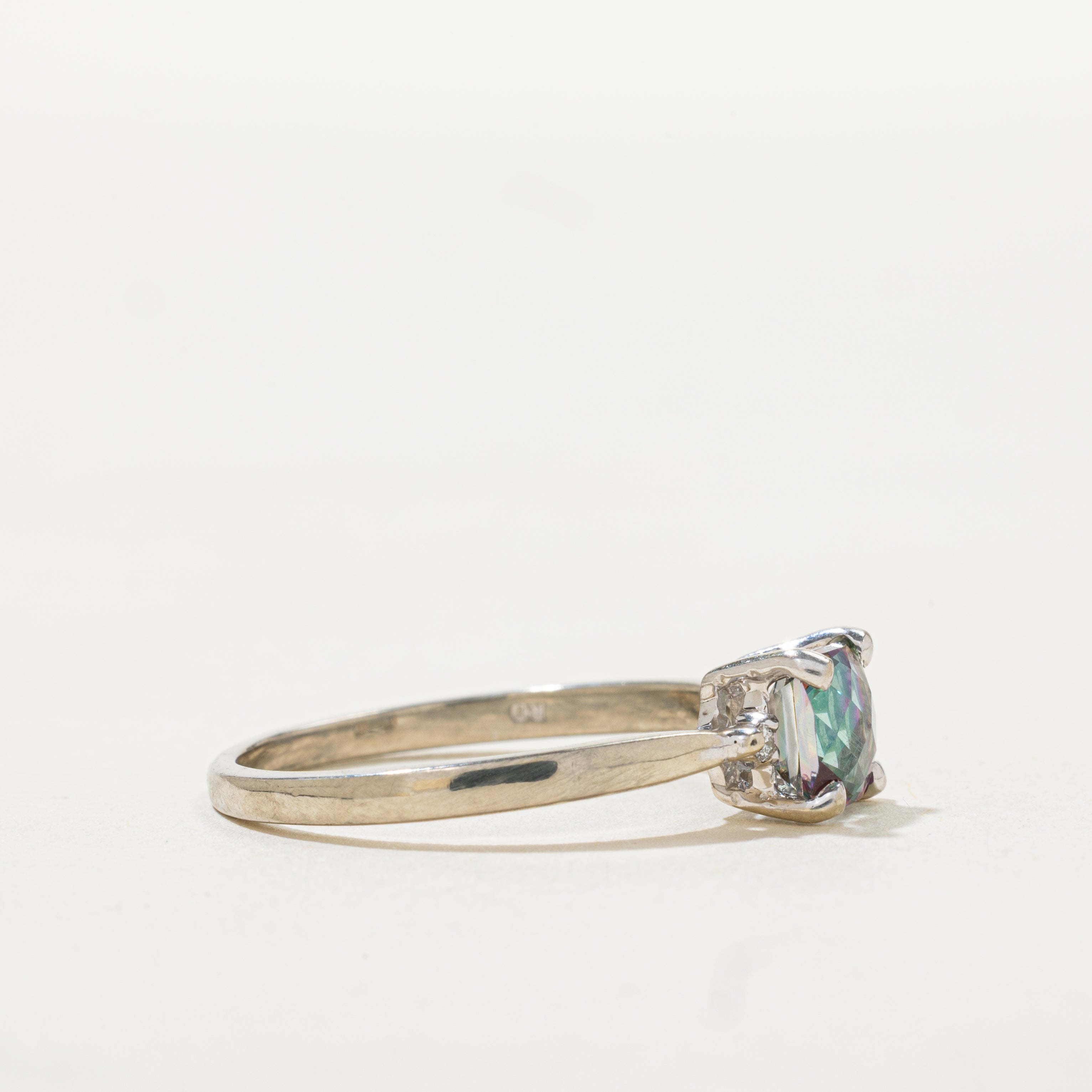 Square Cut Mystic Topaz & Diamond Ring | SZ 8.5