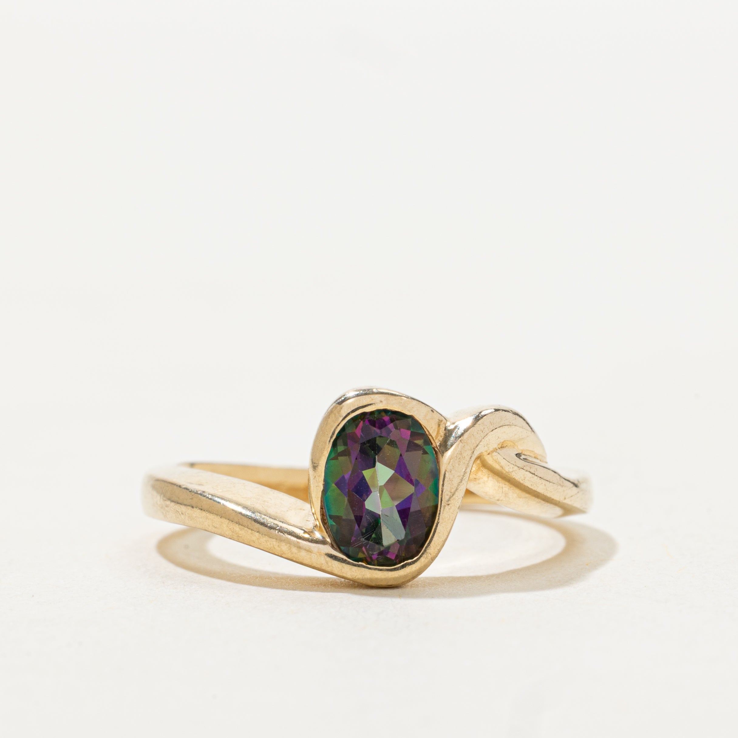 Bezel Set Mystic Topaz Cross Over Ring | SZ 6.25