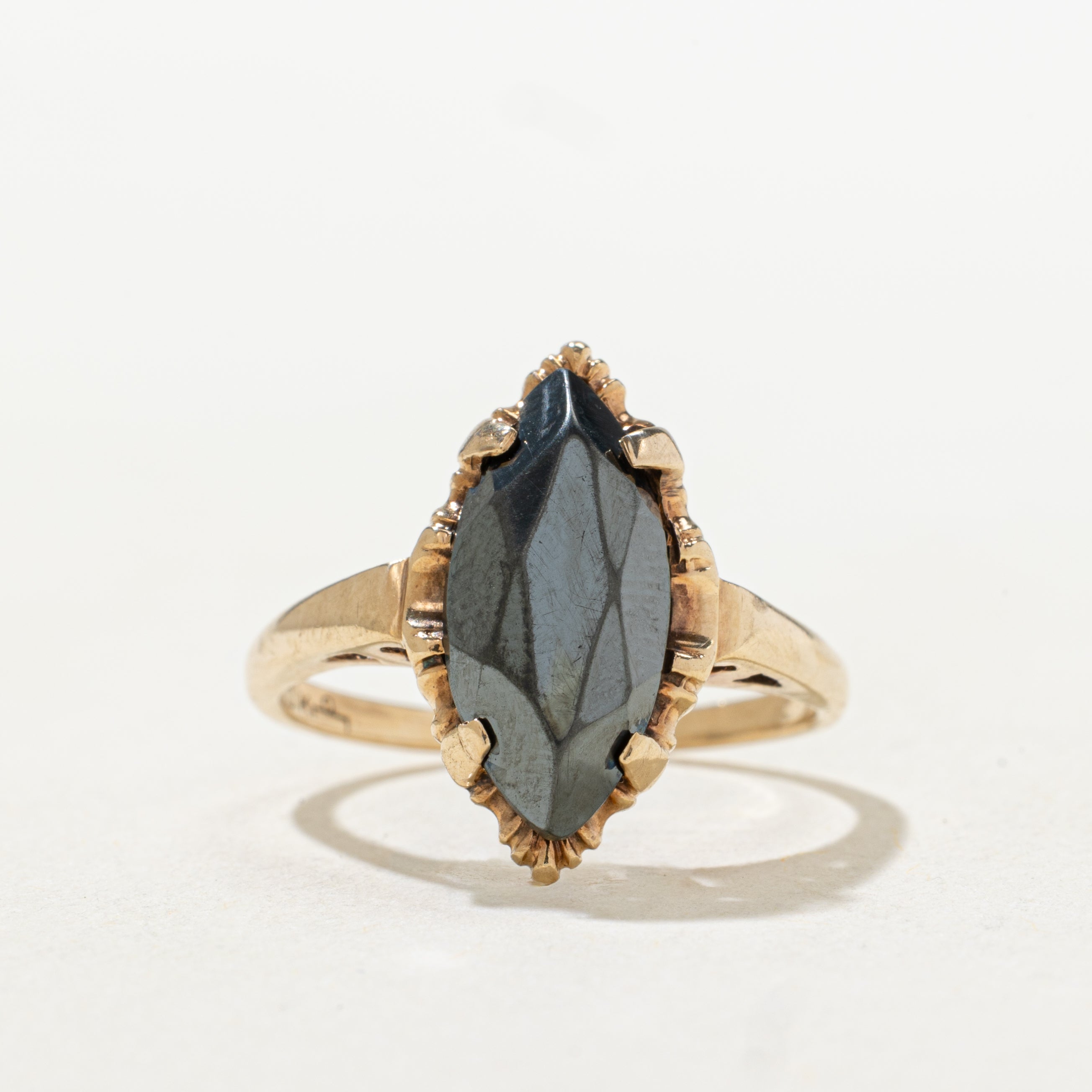 Hematite Textured Navette Ring | SZ 6