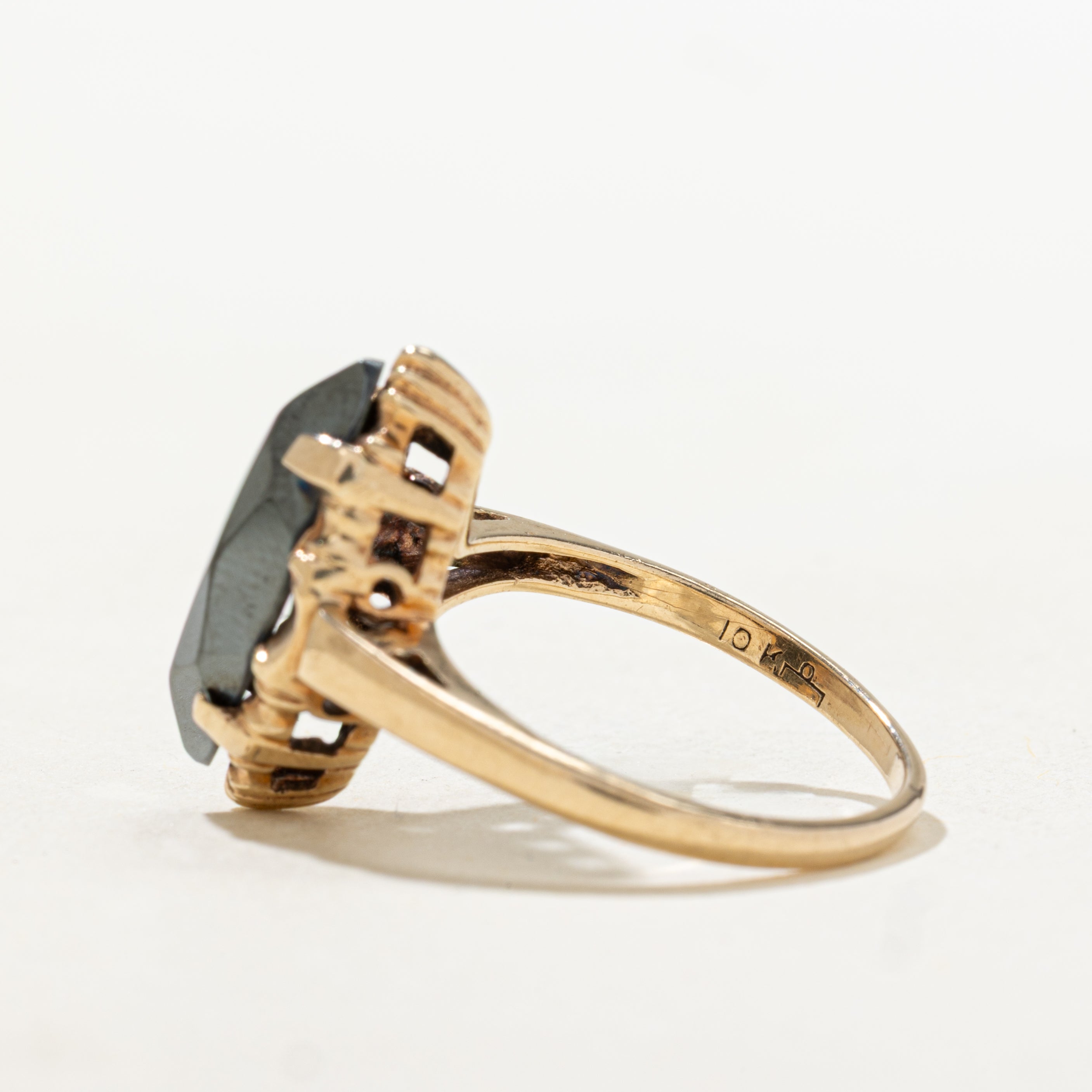 Hematite Textured Navette Ring | SZ 6