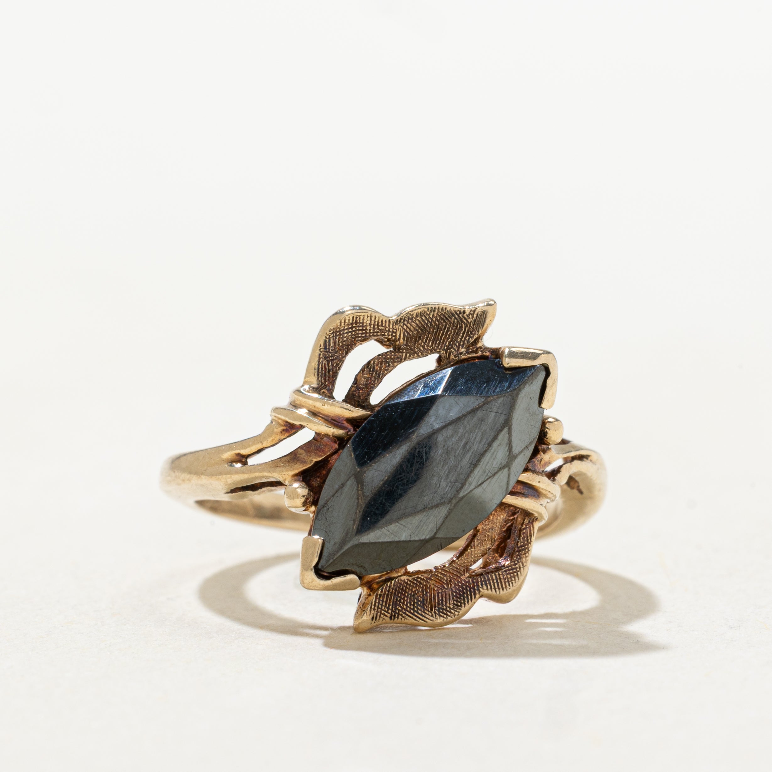 Marquise Cut Hematite Textured Bypass Ring | SZ 3.75