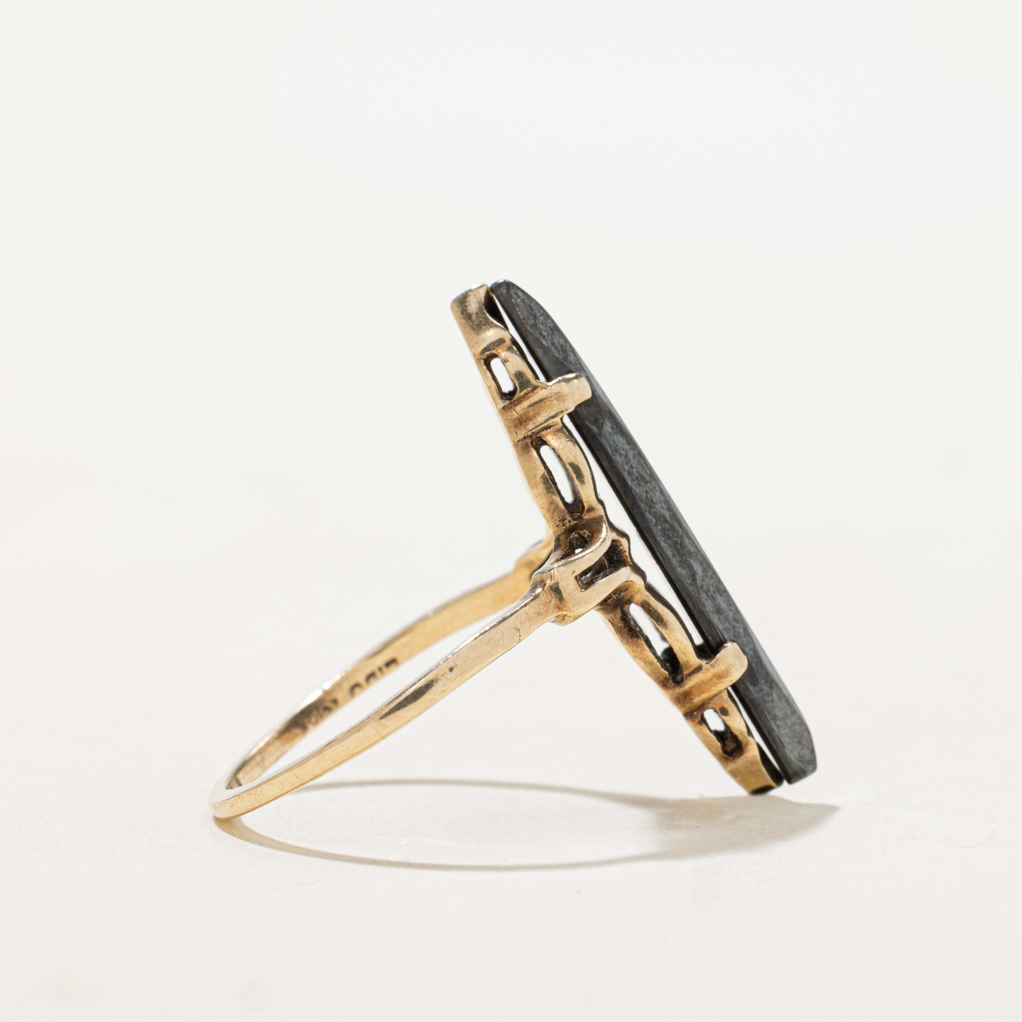 Hematite Textured Navette Ring | SZ 6.25