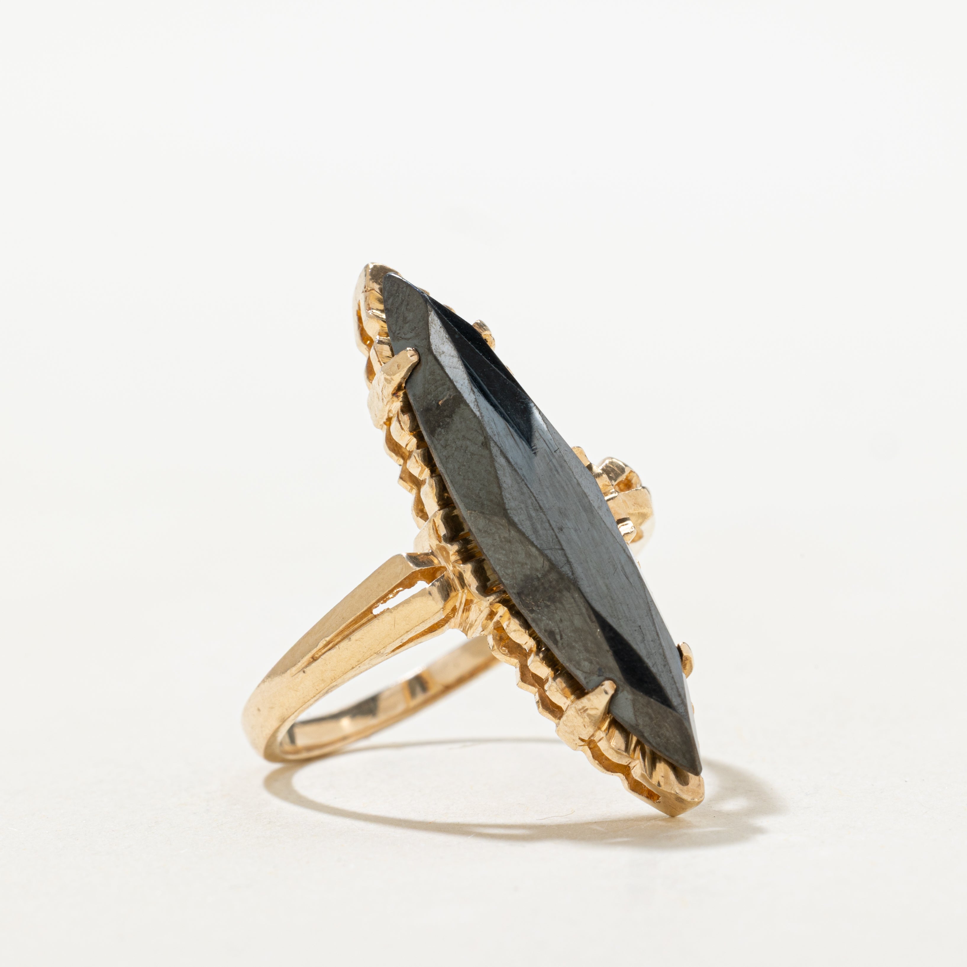 Hematite Textured Navette Ring | SZ 6.5