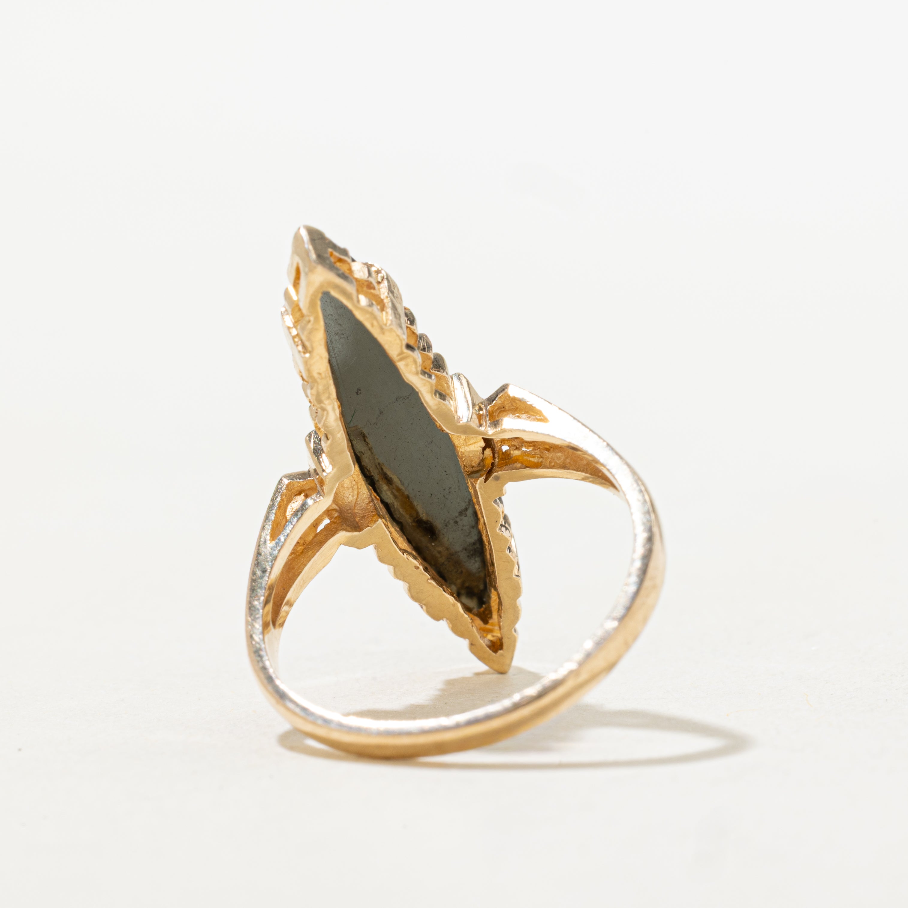 Hematite Textured Navette Ring | SZ 6.5