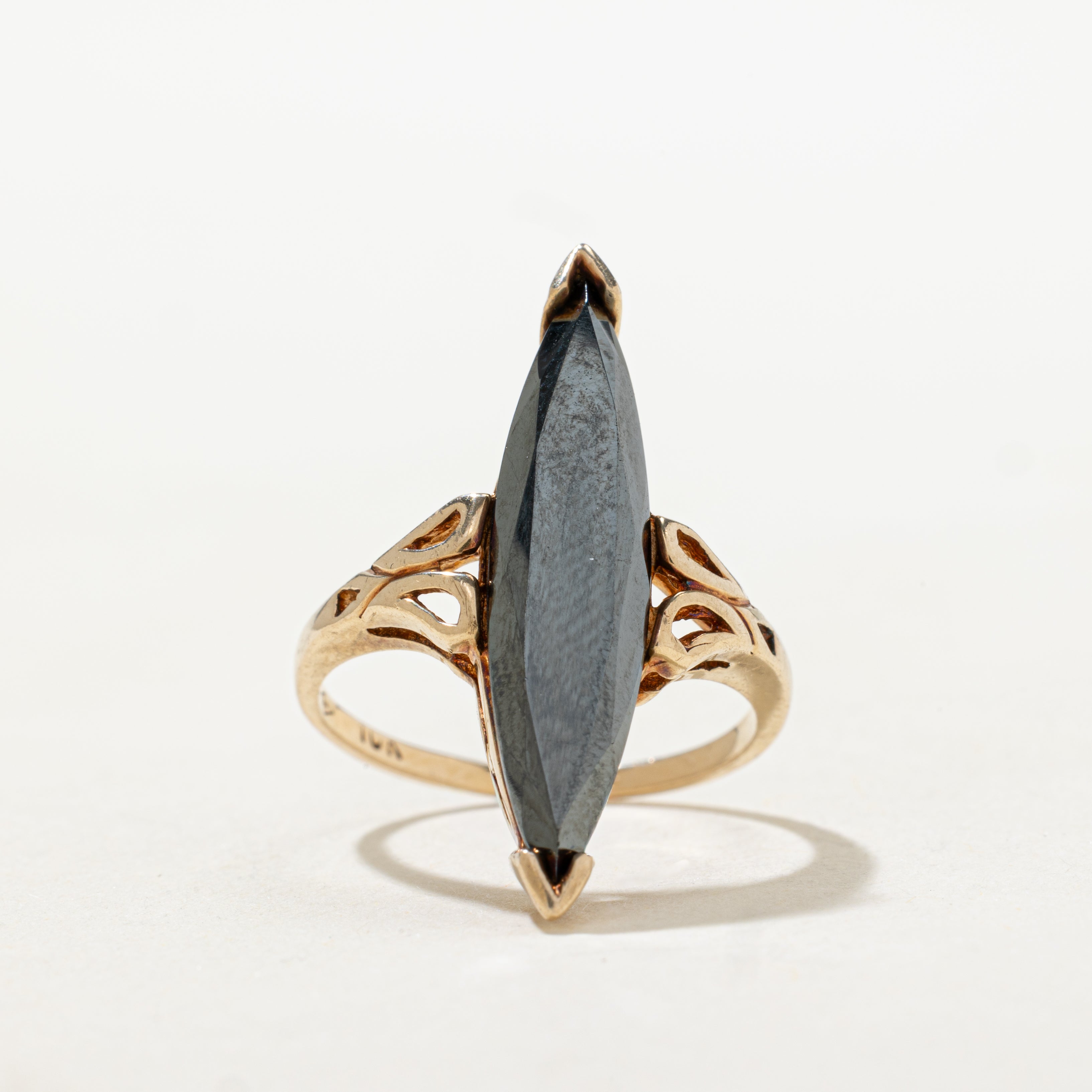 Hematite Openwork Navette Ring | SZ 6