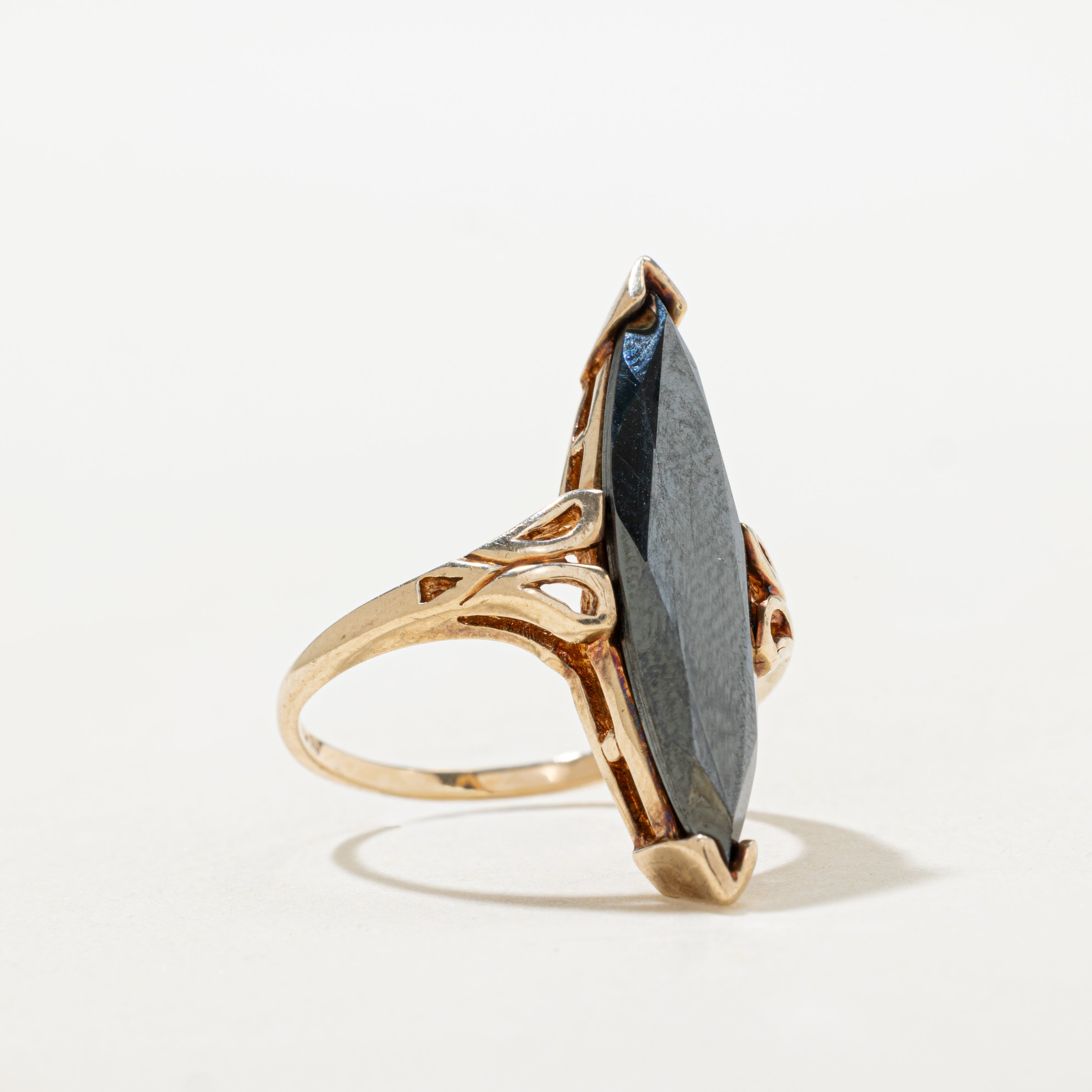 Hematite Openwork Navette Ring | SZ 6
