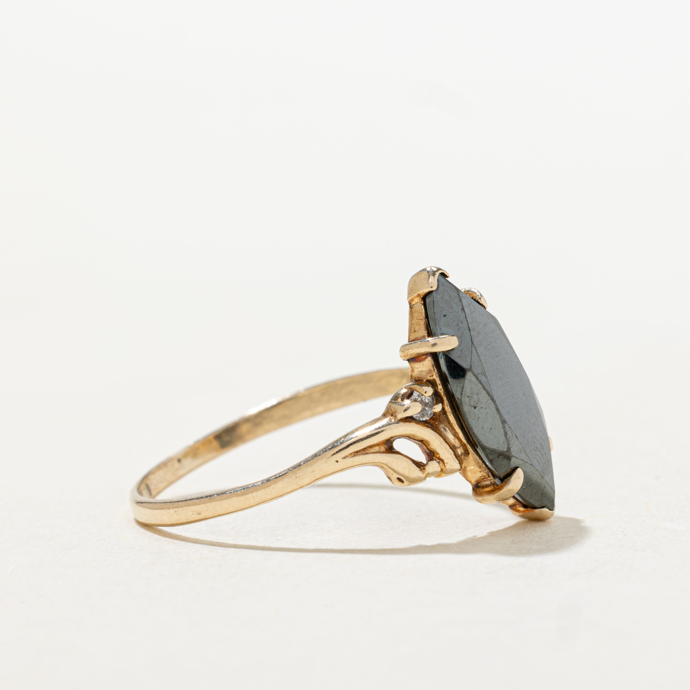 Hematite Grooved Navette Ring | SZ 8.5