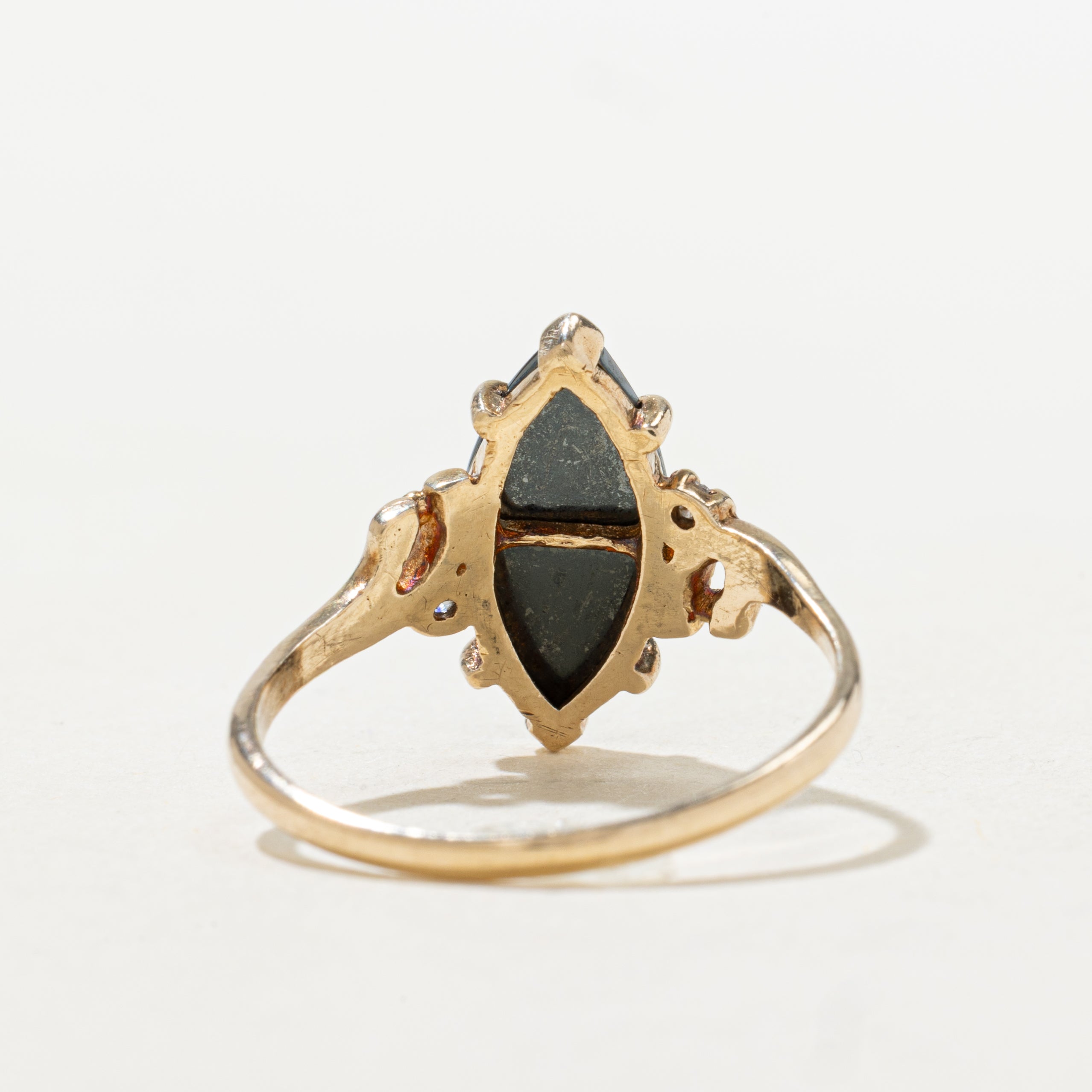 Hematite Grooved Navette Ring | SZ 8.5