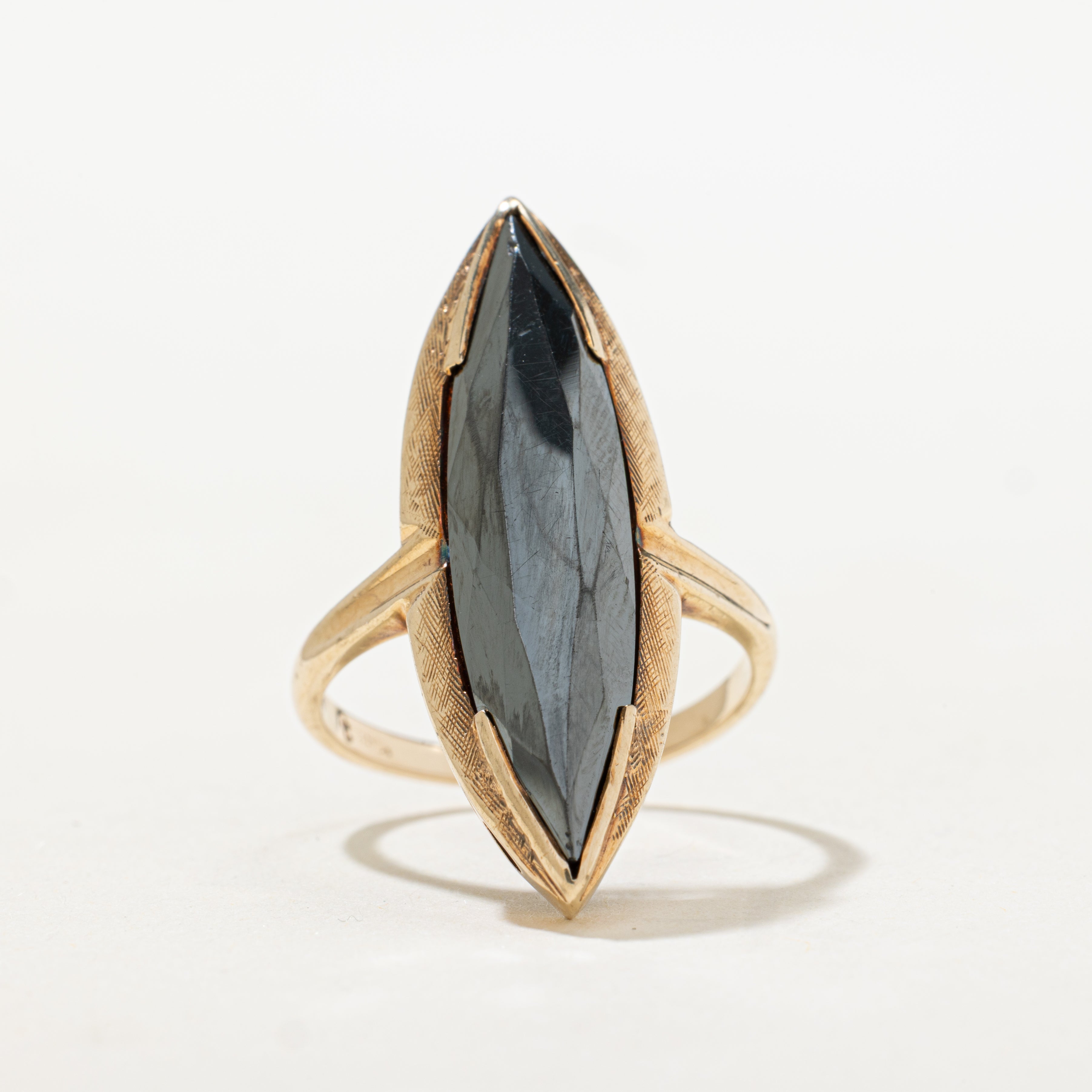 Hematite Textured Navette Ring | SZ 7