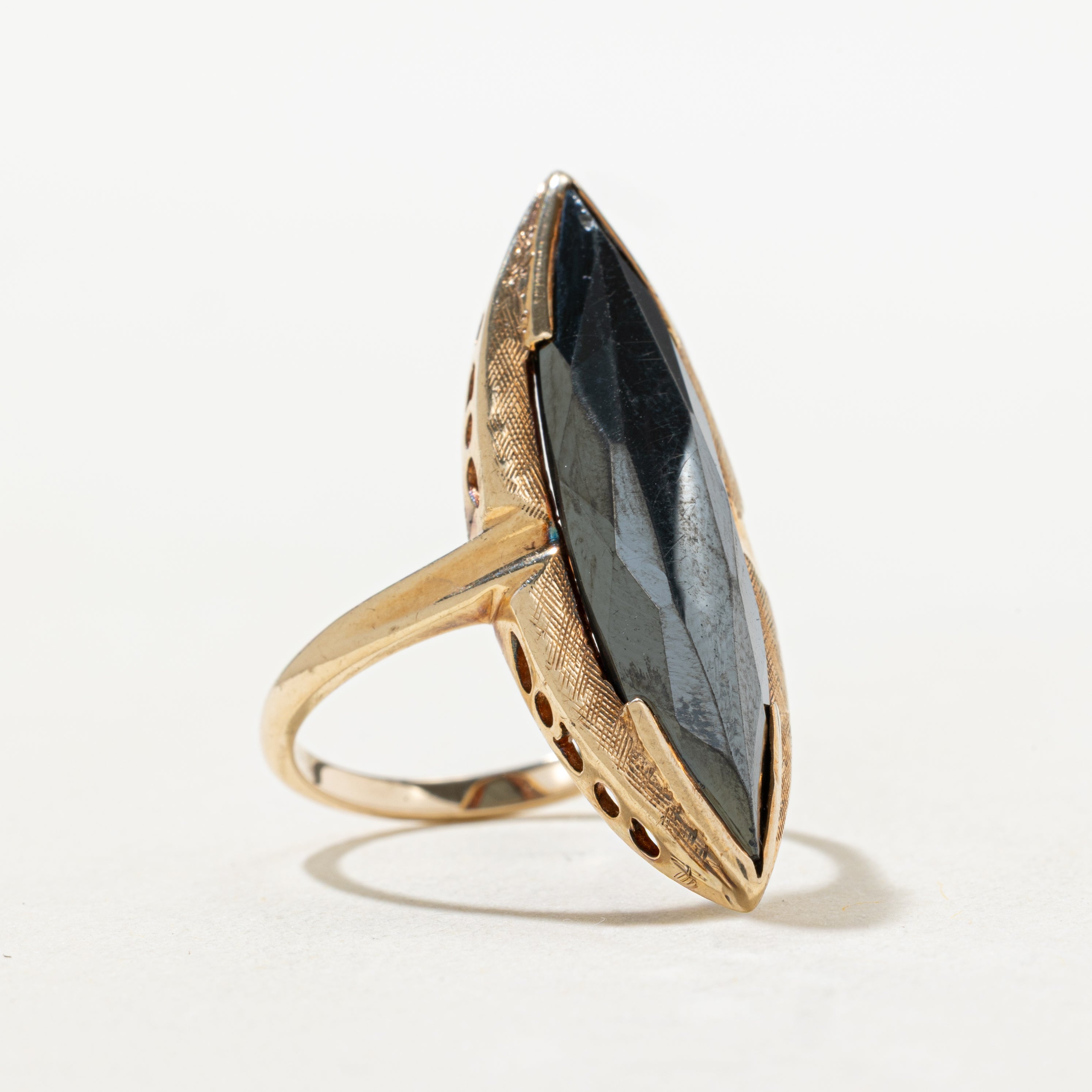 Hematite Textured Navette Ring | SZ 7