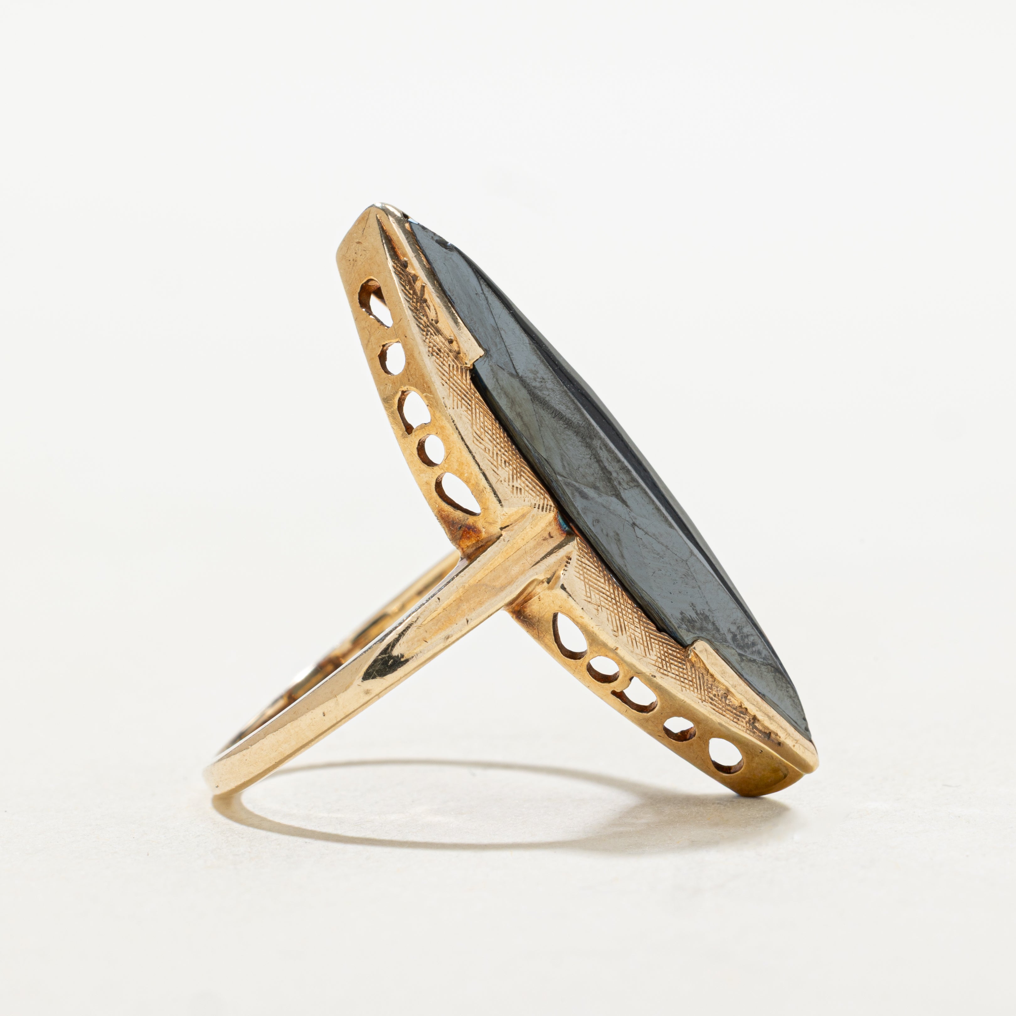 Hematite Textured Navette Ring | SZ 7