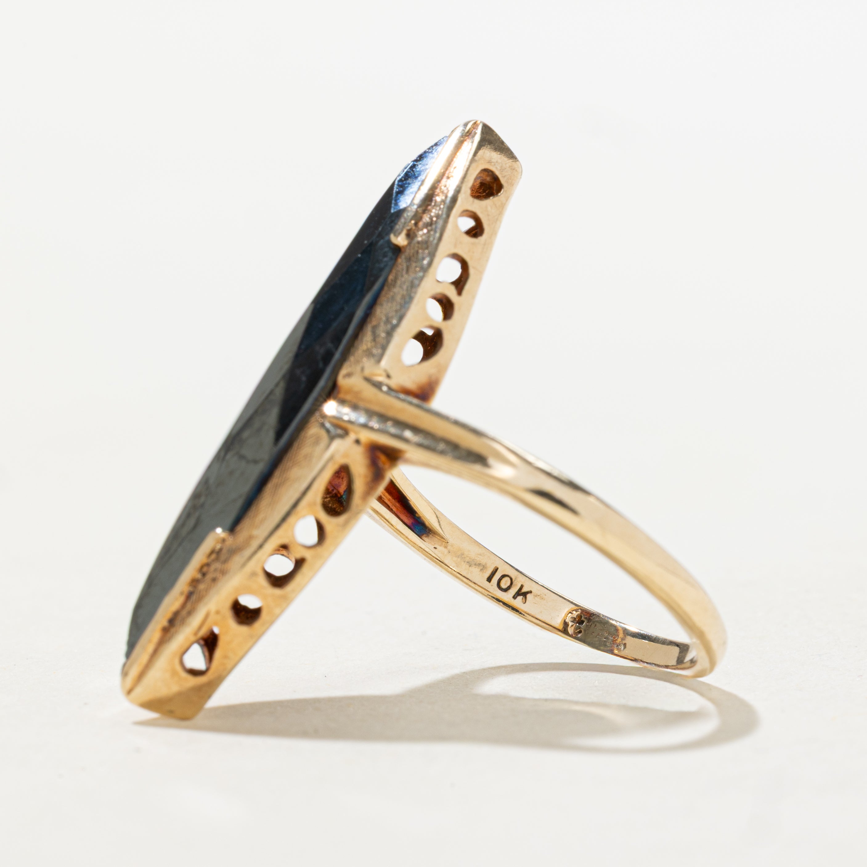 Hematite Textured Navette Ring | SZ 7