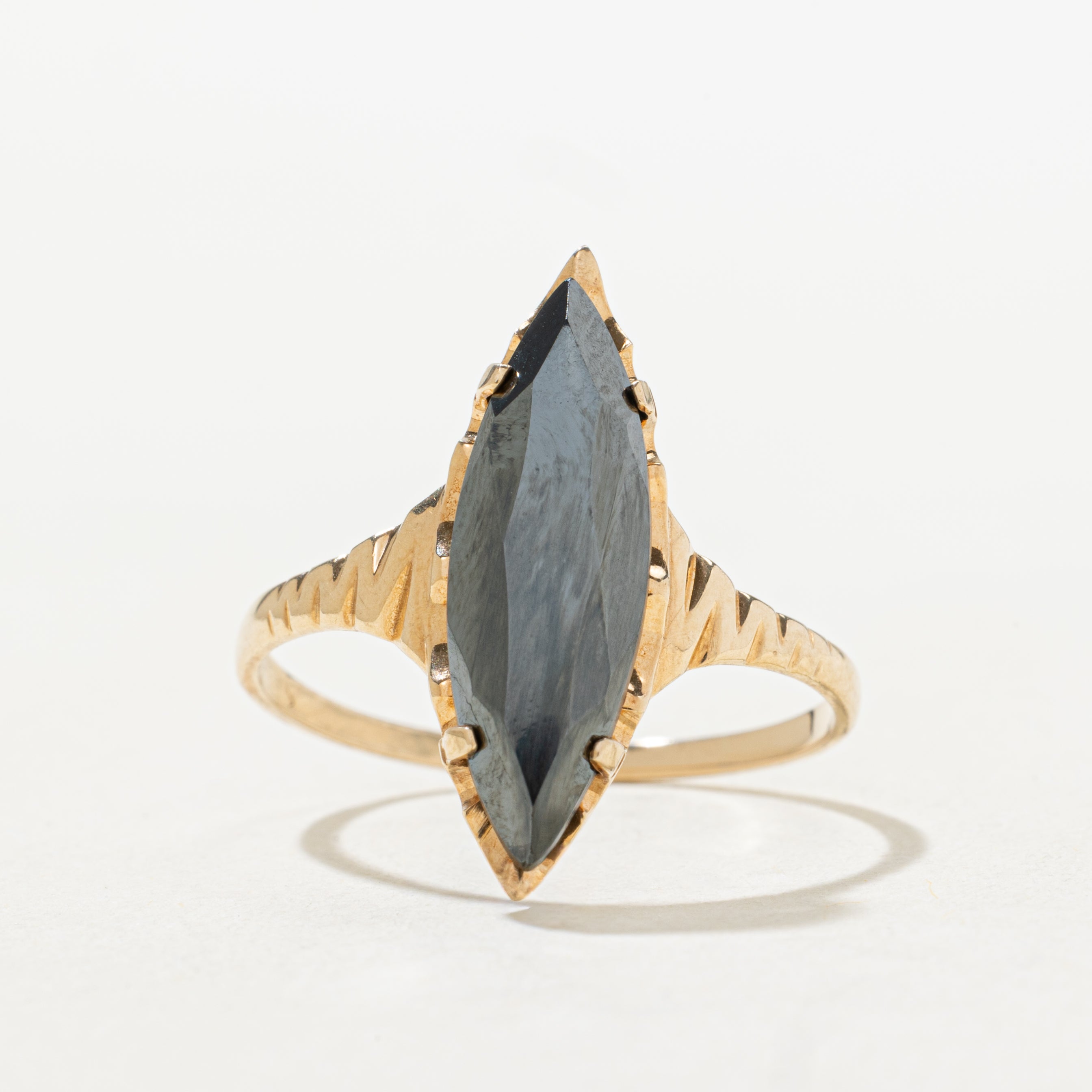 Hematite Textured Navette Ring | SZ 10.25