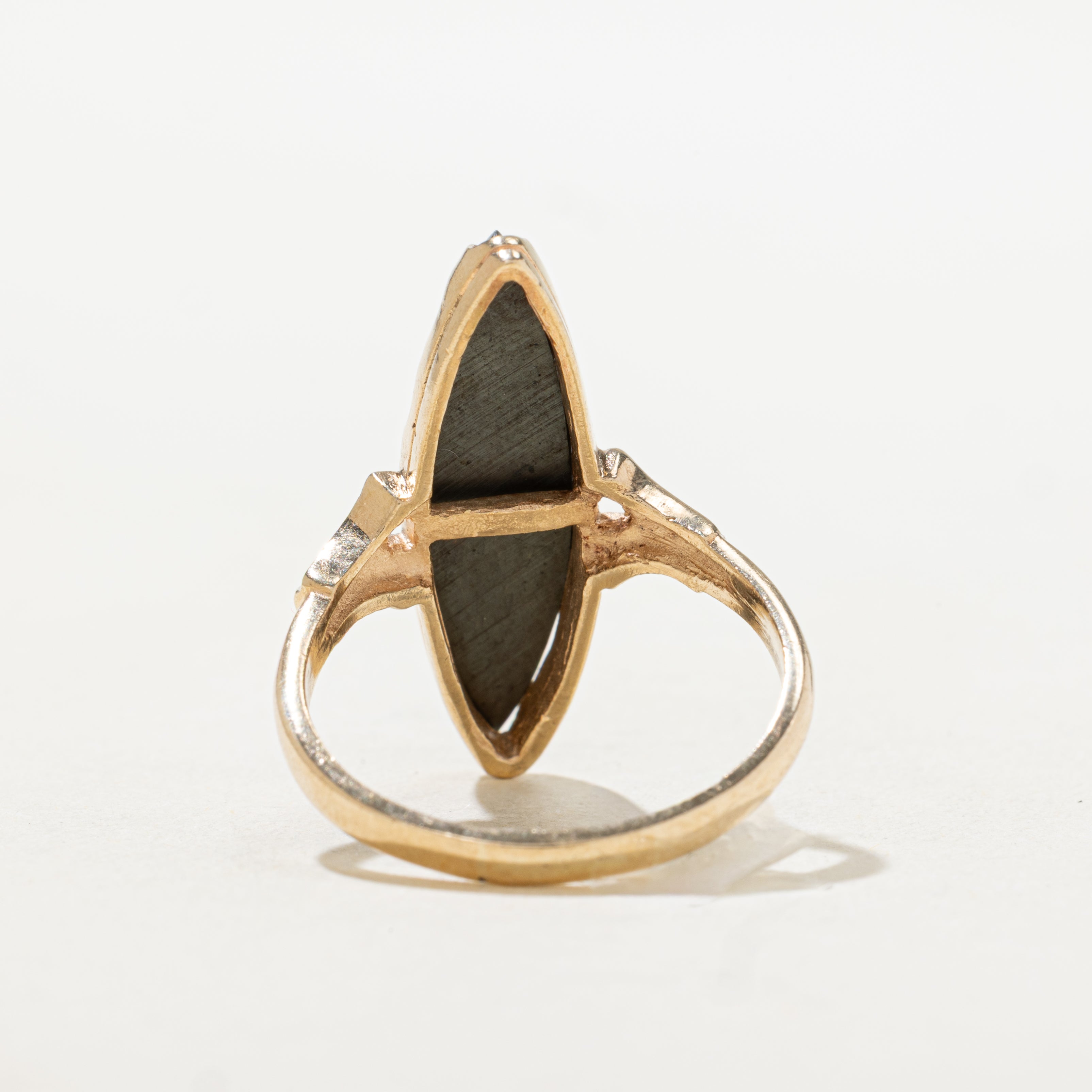 Cabochon Hematite Textured Navette Ring | SZ 8