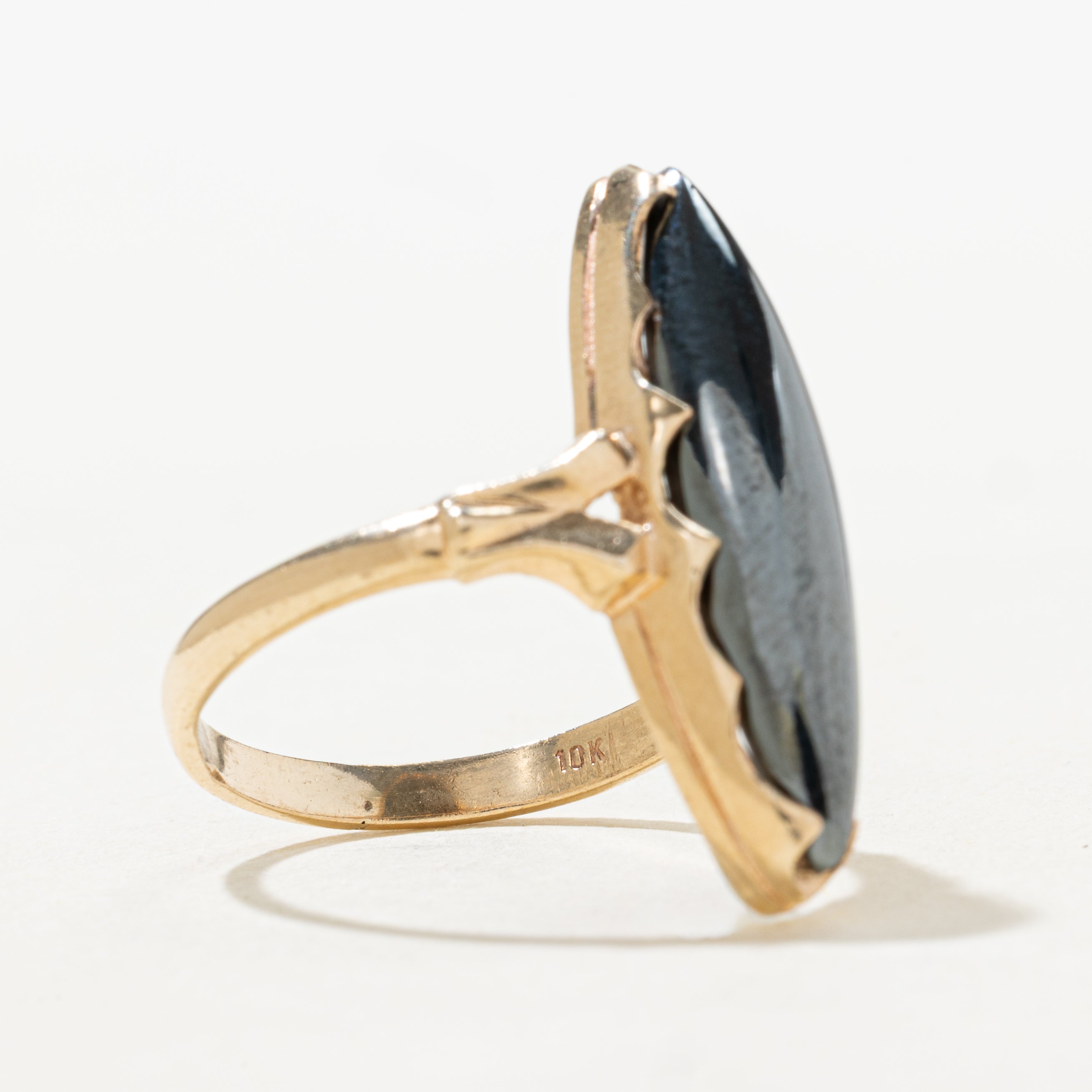 Cabochon Hematite Textured Navette Ring | SZ 8