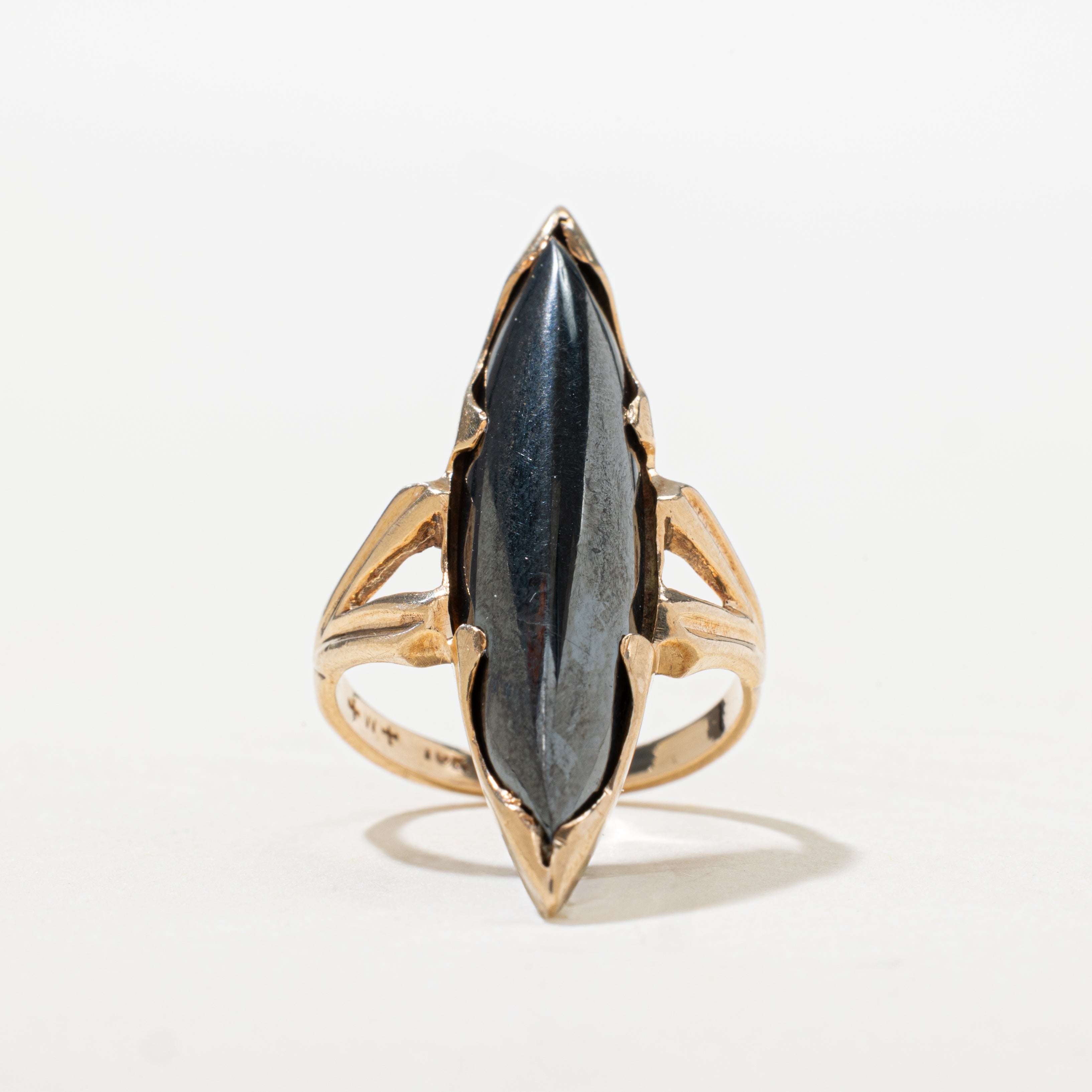 Cabochon Hematite Navette Ring | SZ 3.75