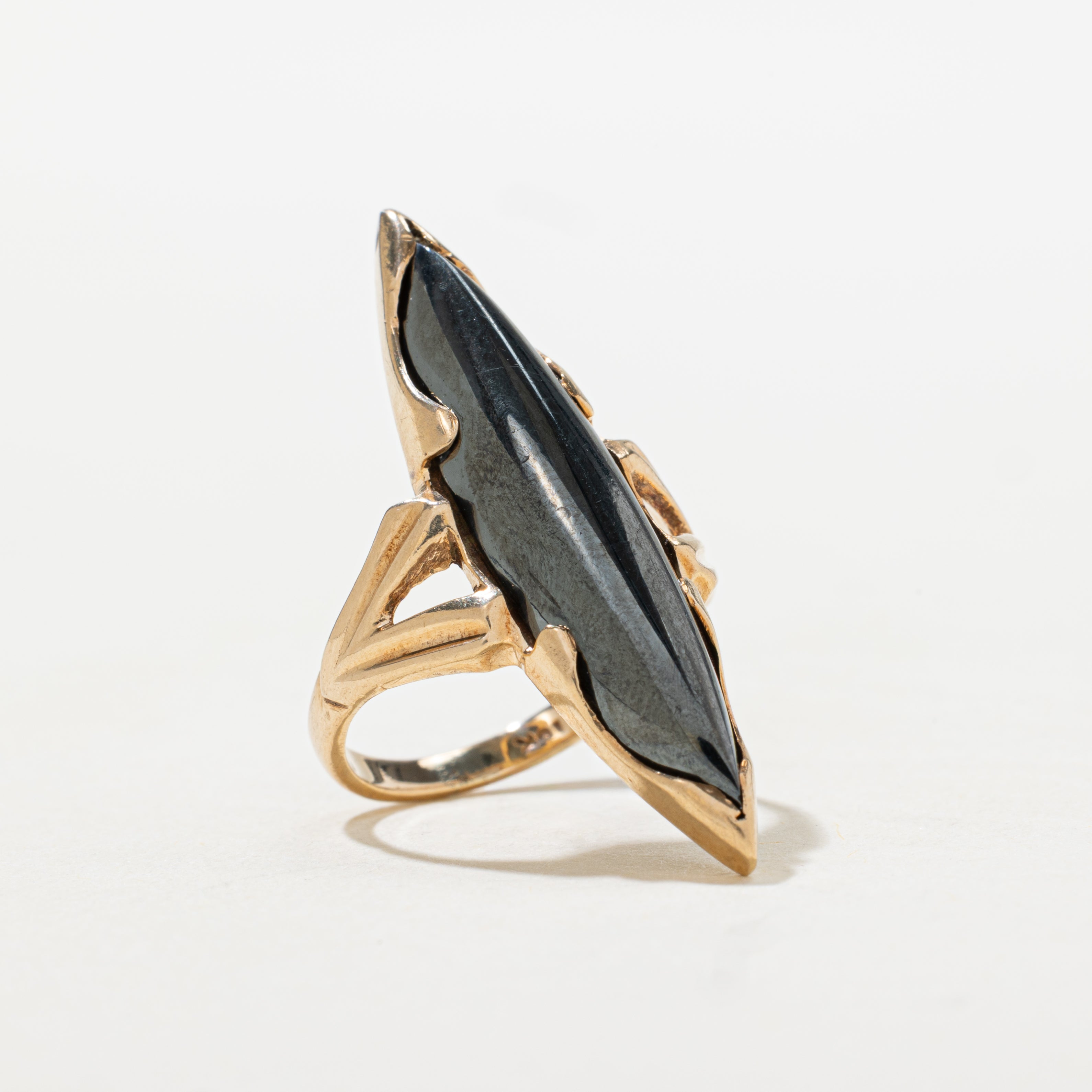 Cabochon Hematite Navette Ring | SZ 3.75