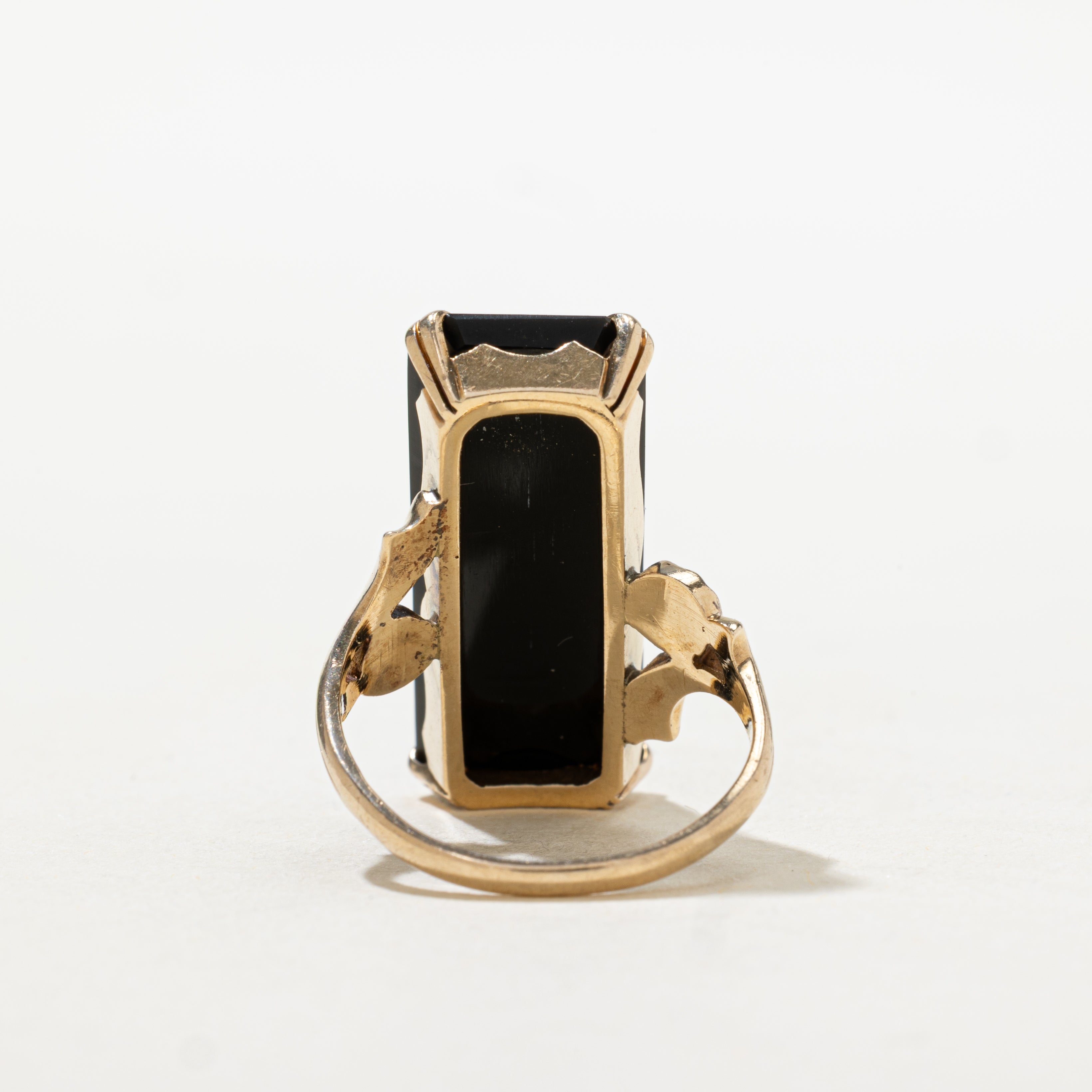 Rectangle Cut Onyx & Flower Accented Cocktail Ring | SZ 5.75