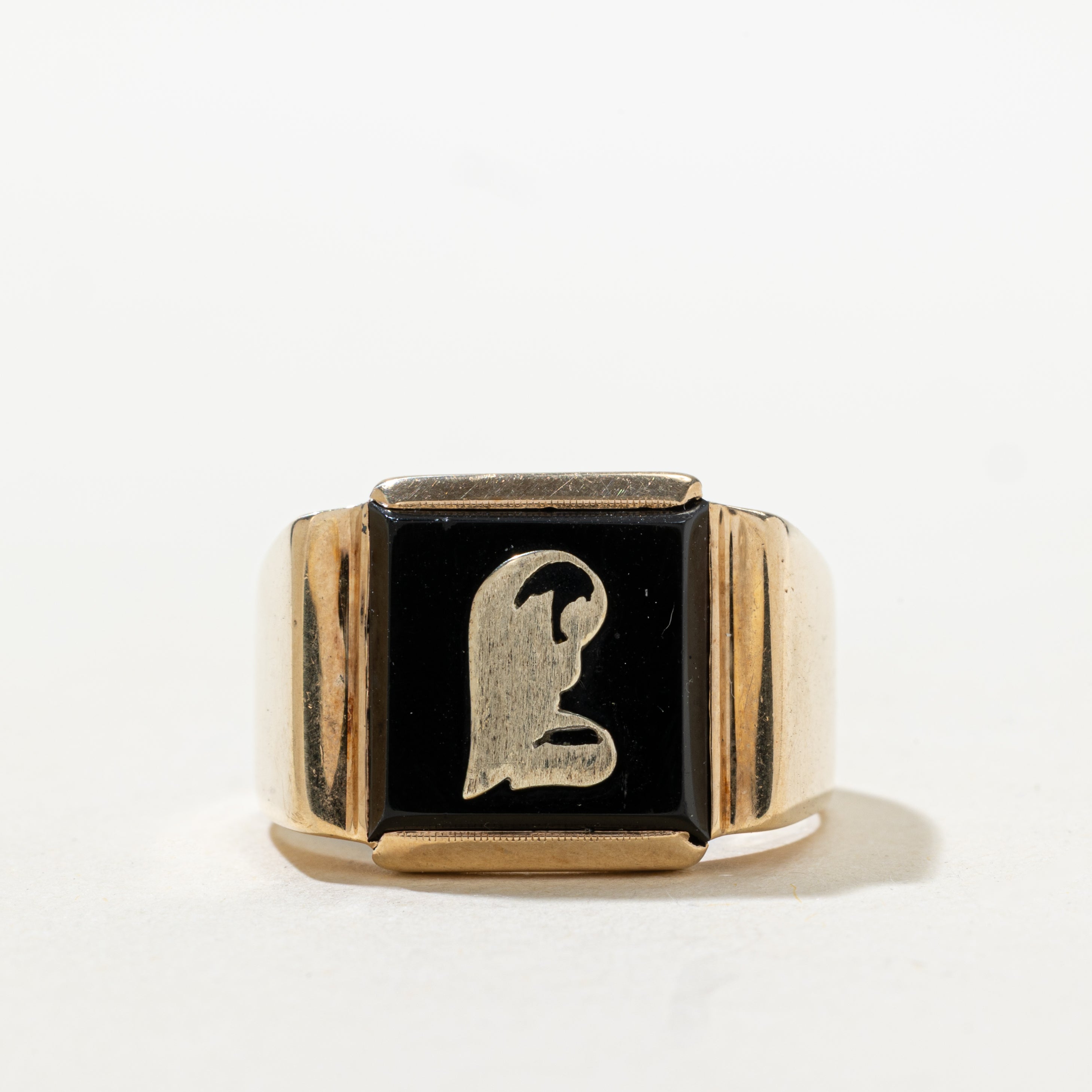 Onyx "J" Initial Signet Ring | SZ 9.75