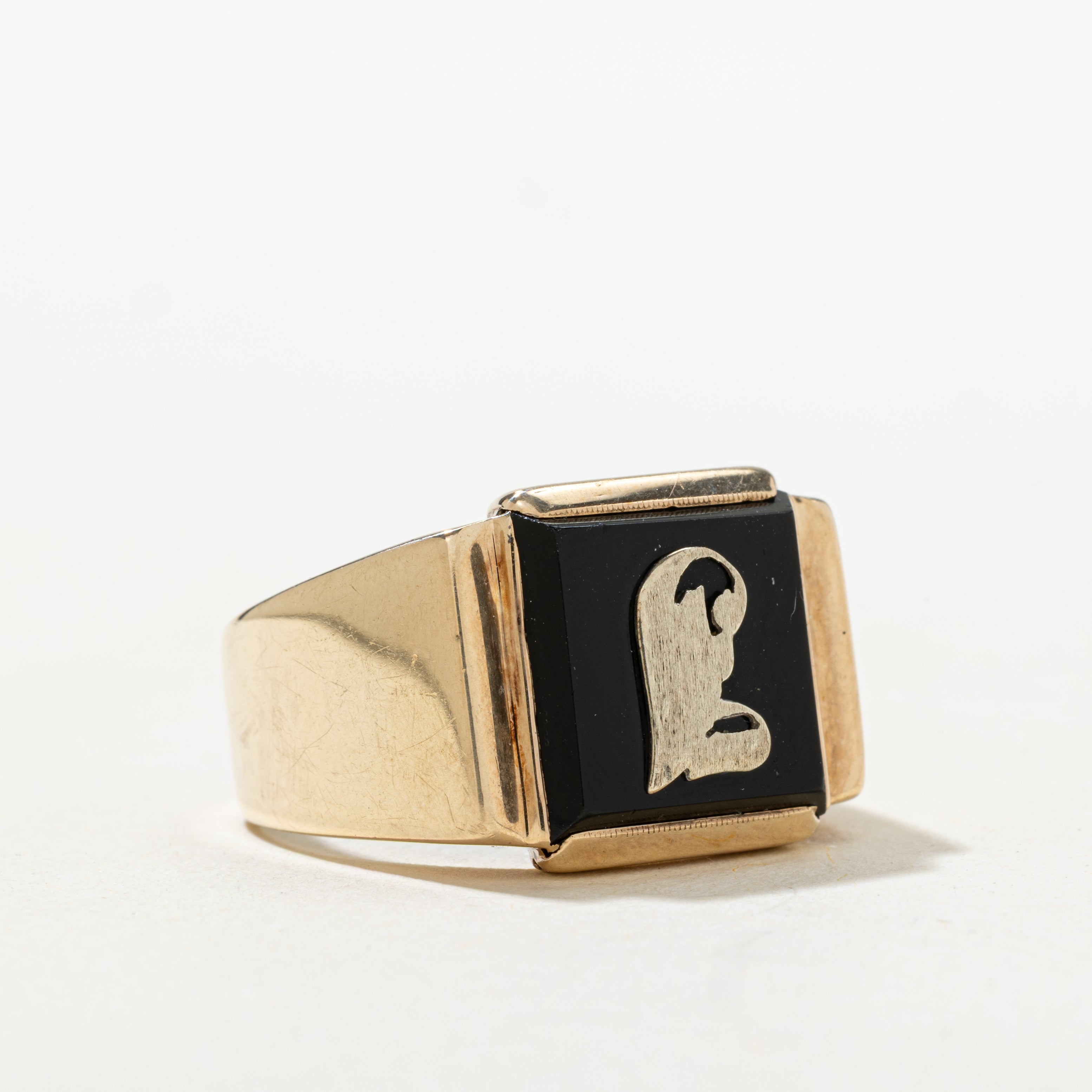 Onyx "J" Initial Signet Ring | SZ 9.75