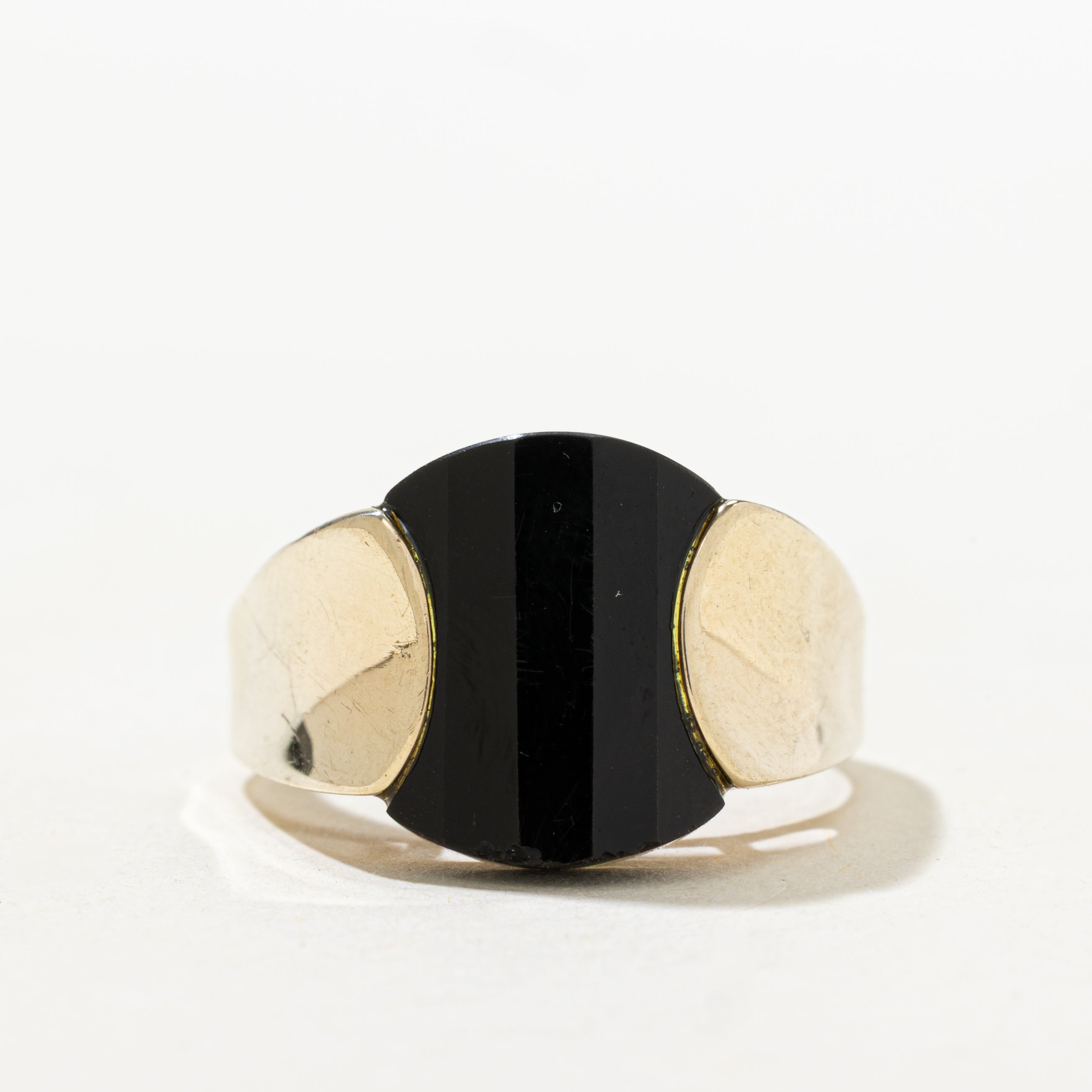 Cabochon Modified Inlaid Onyx Ring | SZ 8.75
