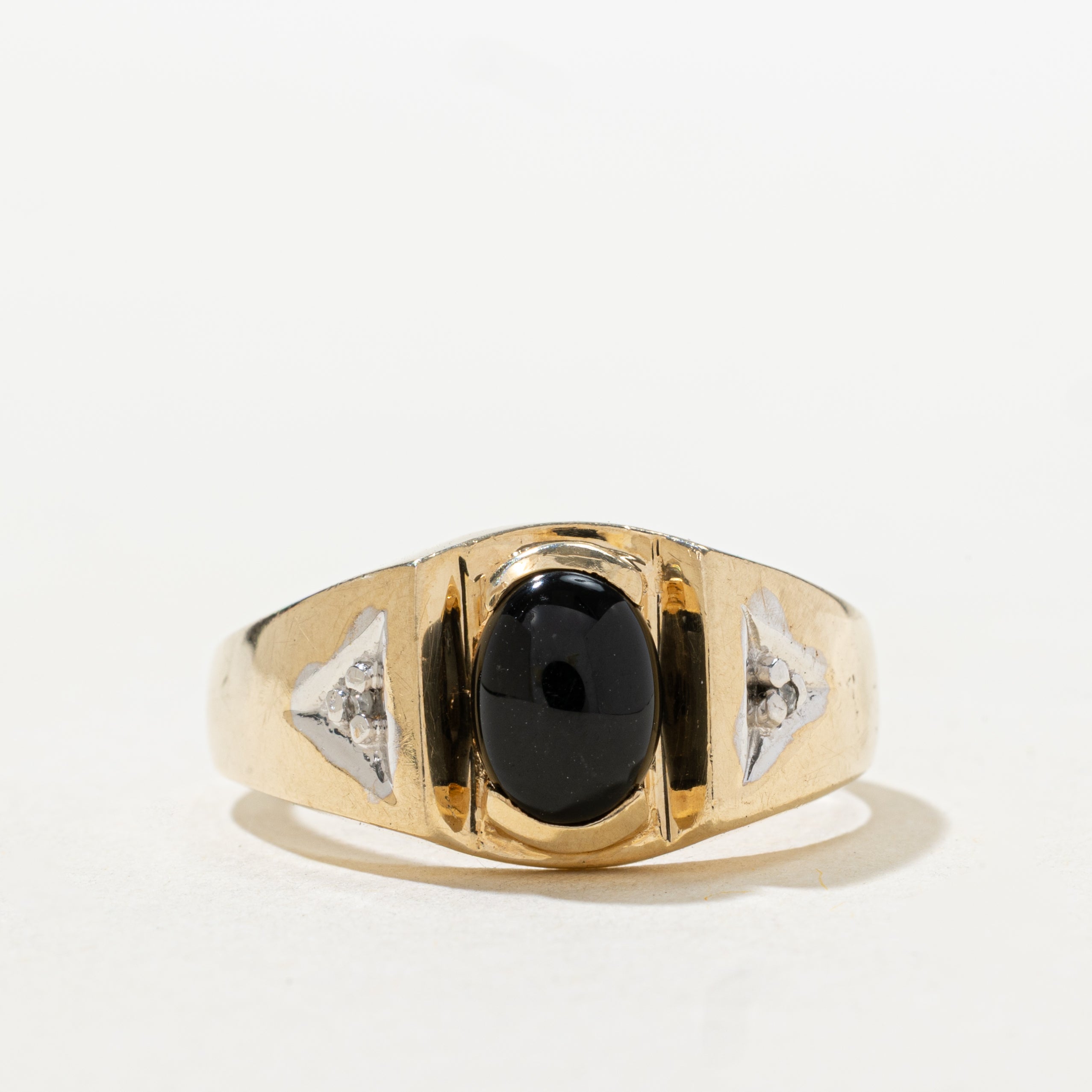 Oval Cabochon Onyx & Diamond Ring | SZ 9.75