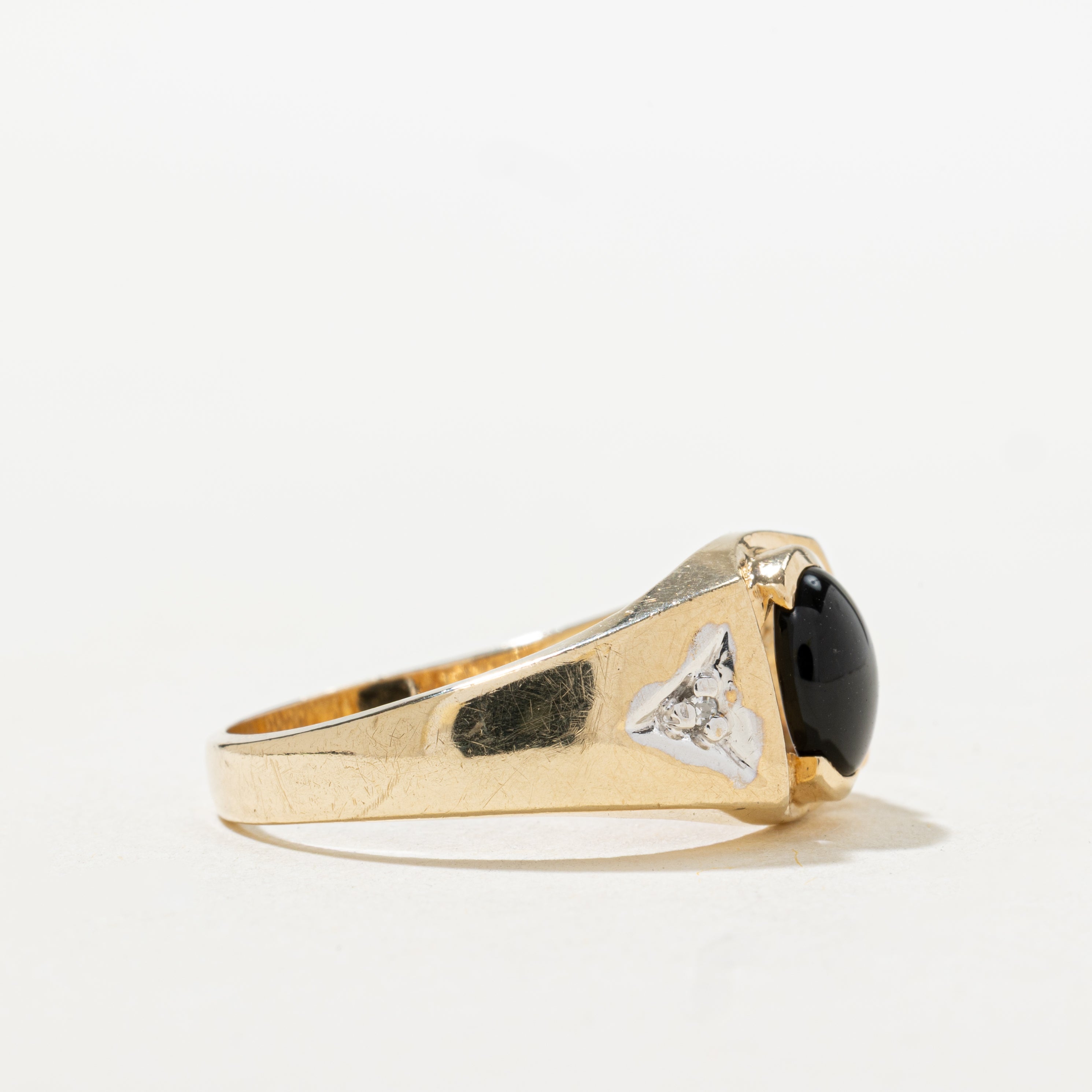 Oval Cabochon Onyx & Diamond Ring | SZ 9.75